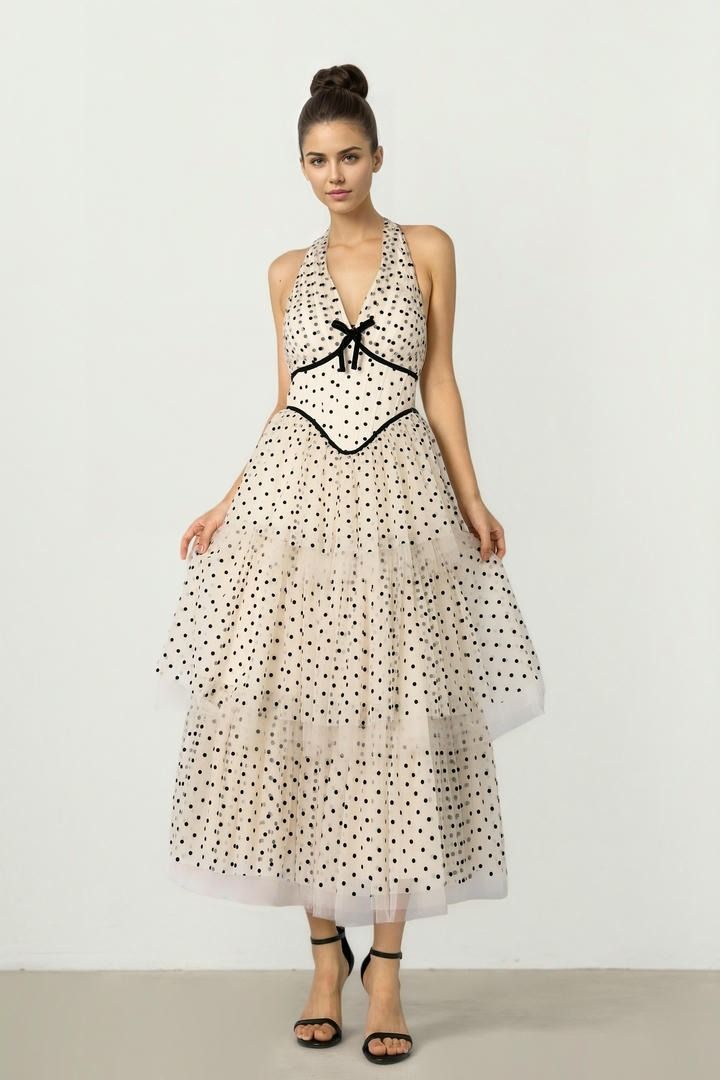 Beige & Black Mesh Dress