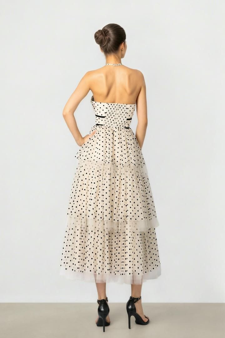 Beige & Black Mesh Dress