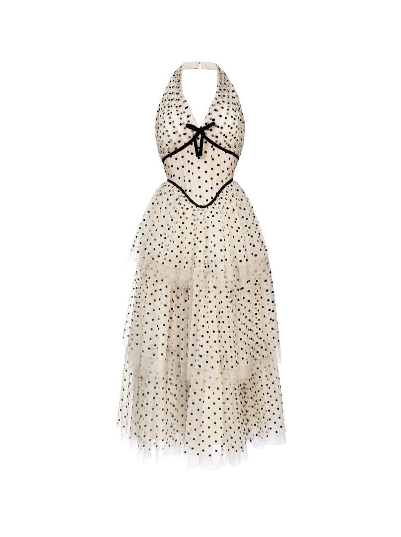 Beige & Black Mesh Dress
