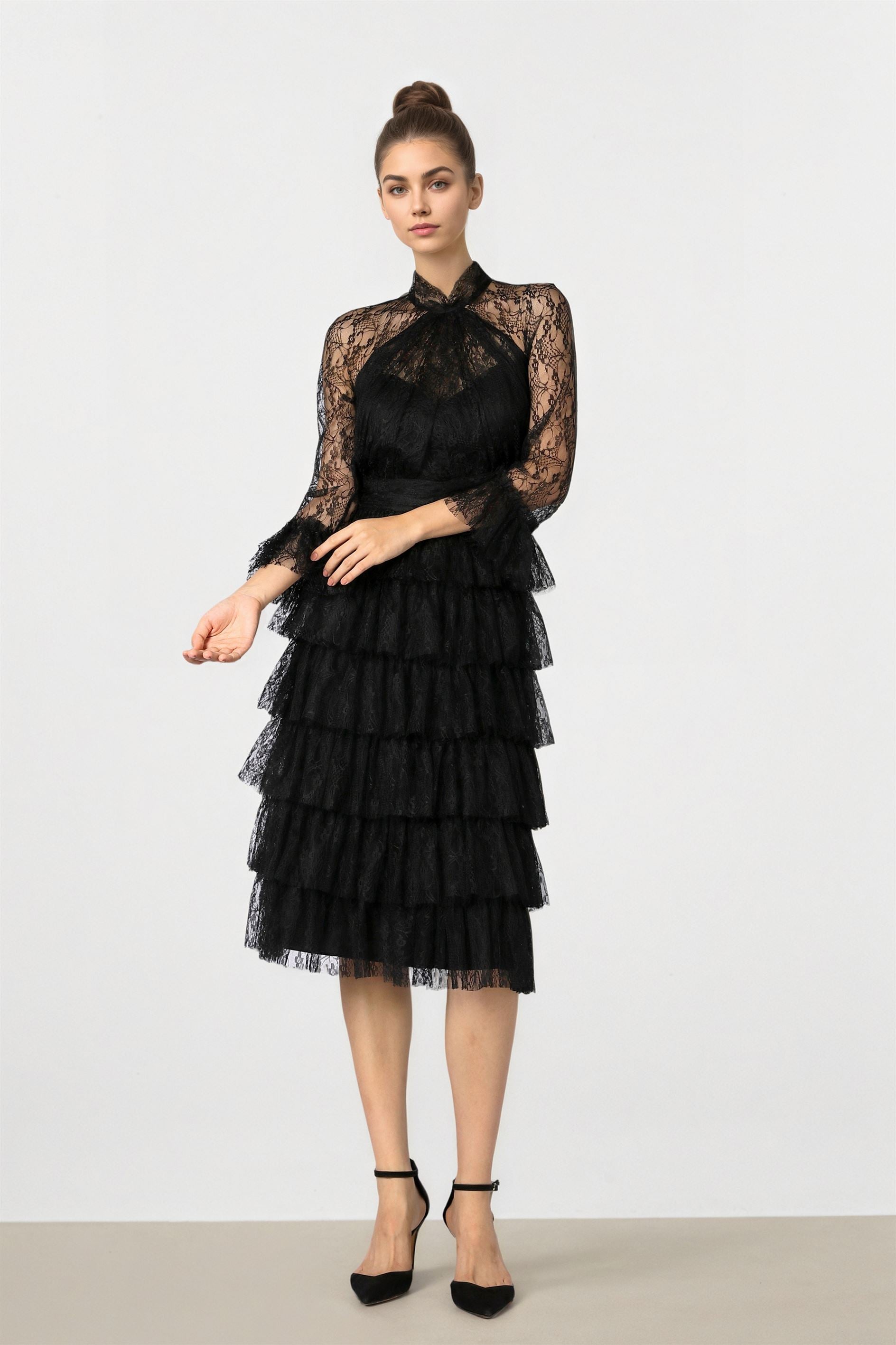 Black Lace Evening Dress