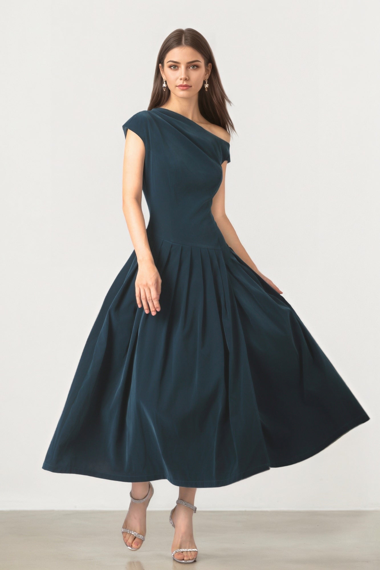 Pleated Velvet Coral Dress