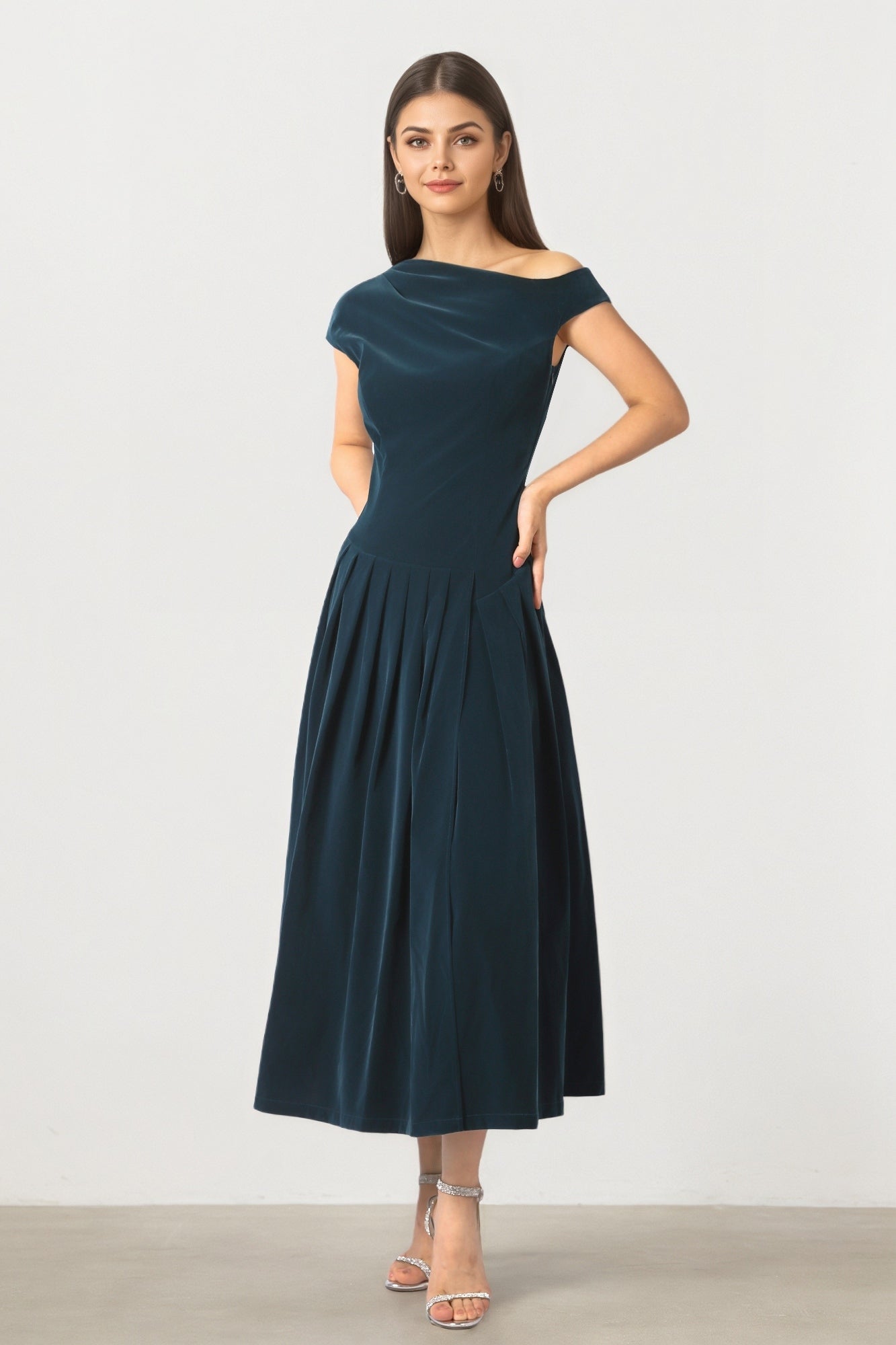 Pleated Velvet Coral Dress