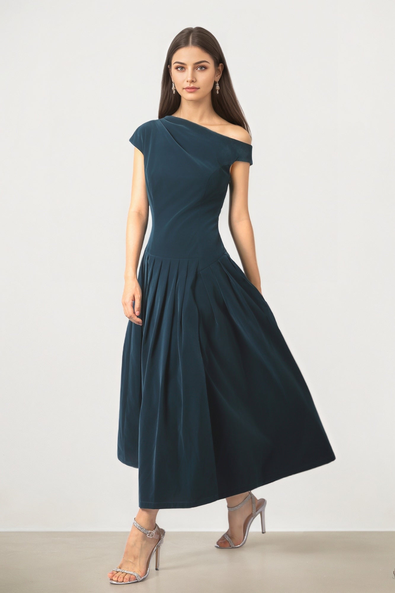 Pleated Velvet Coral Dress