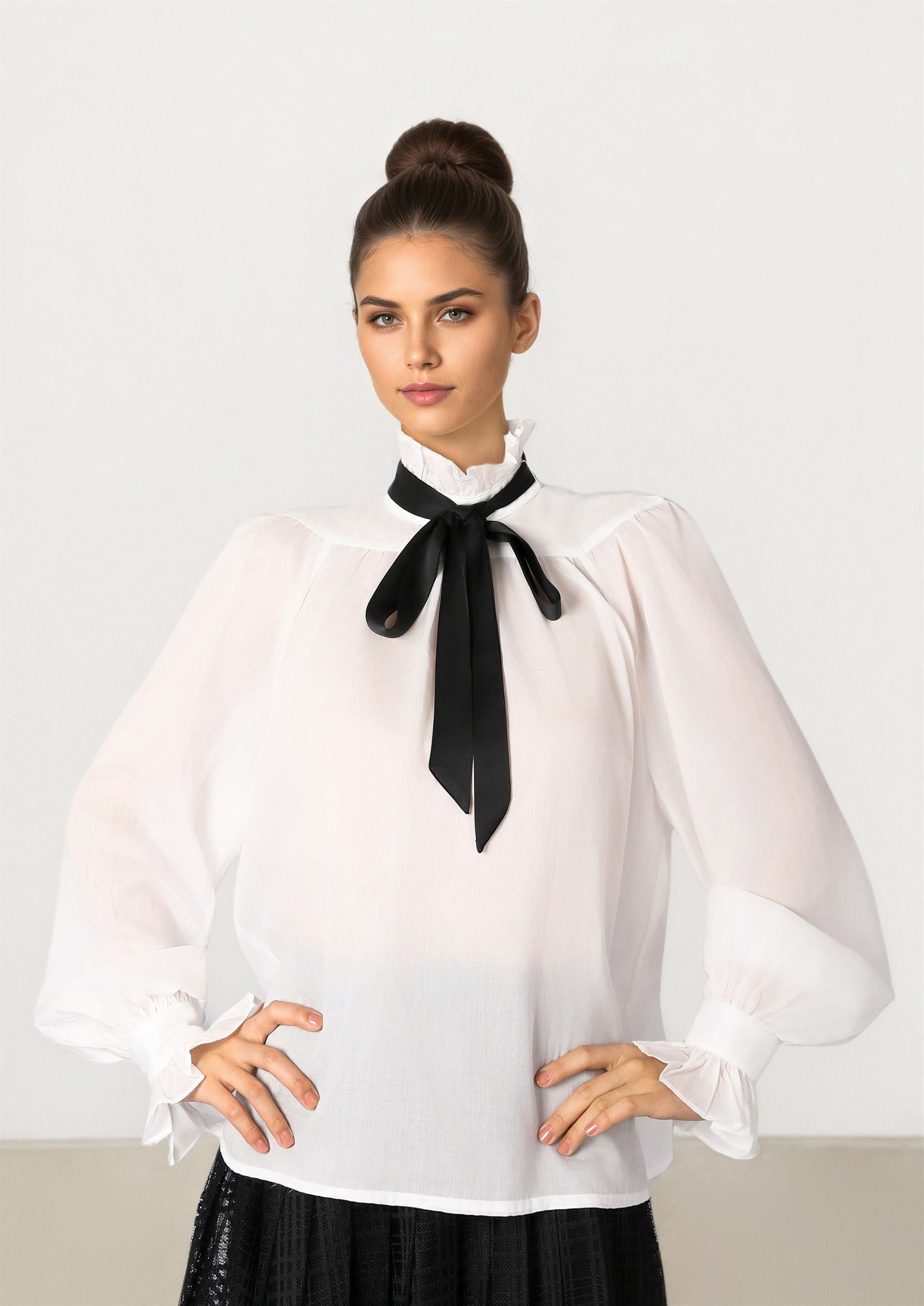 Off white Blouse With Black Neck