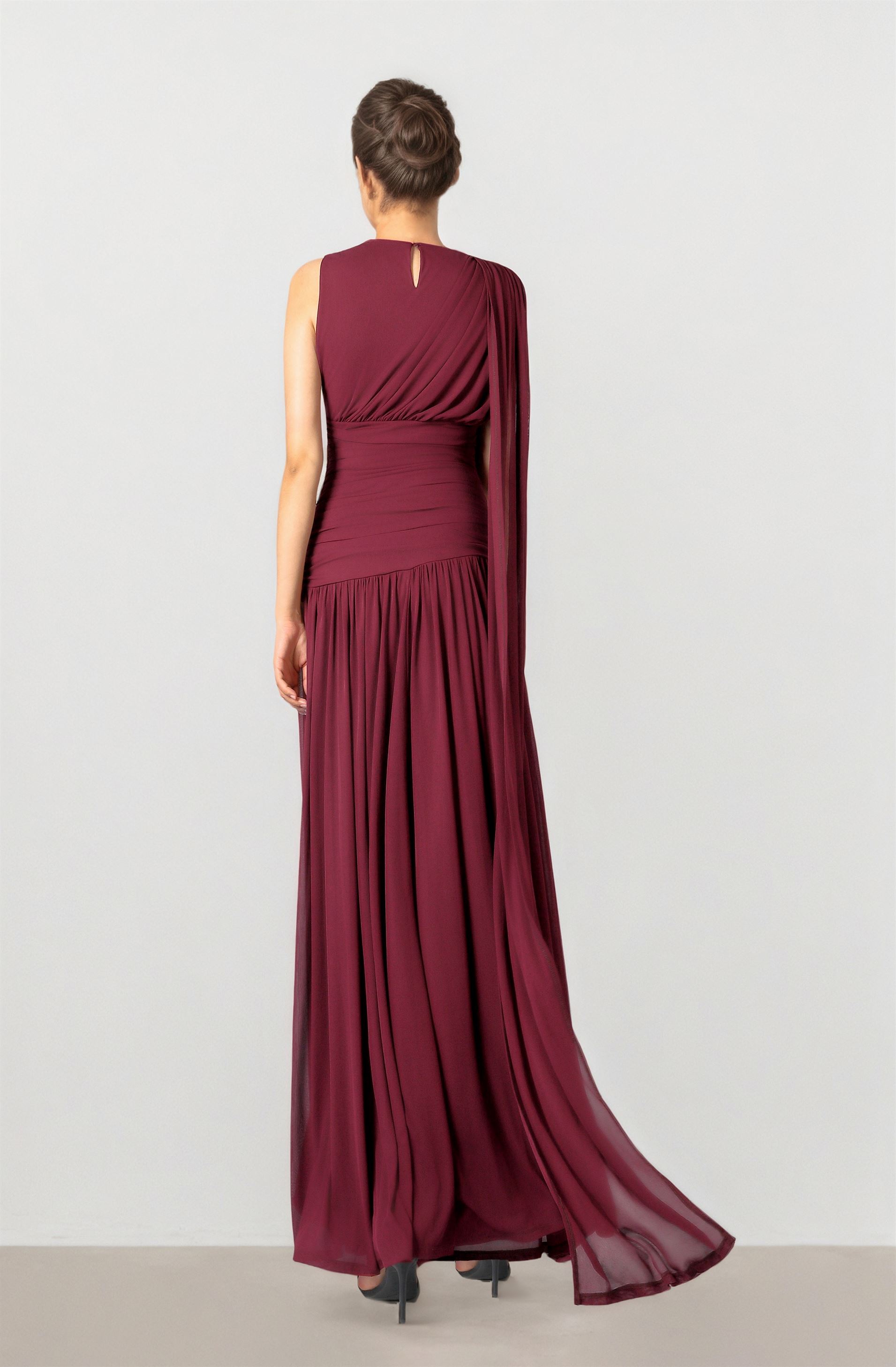 Burgundy Maxi Dress With scarf