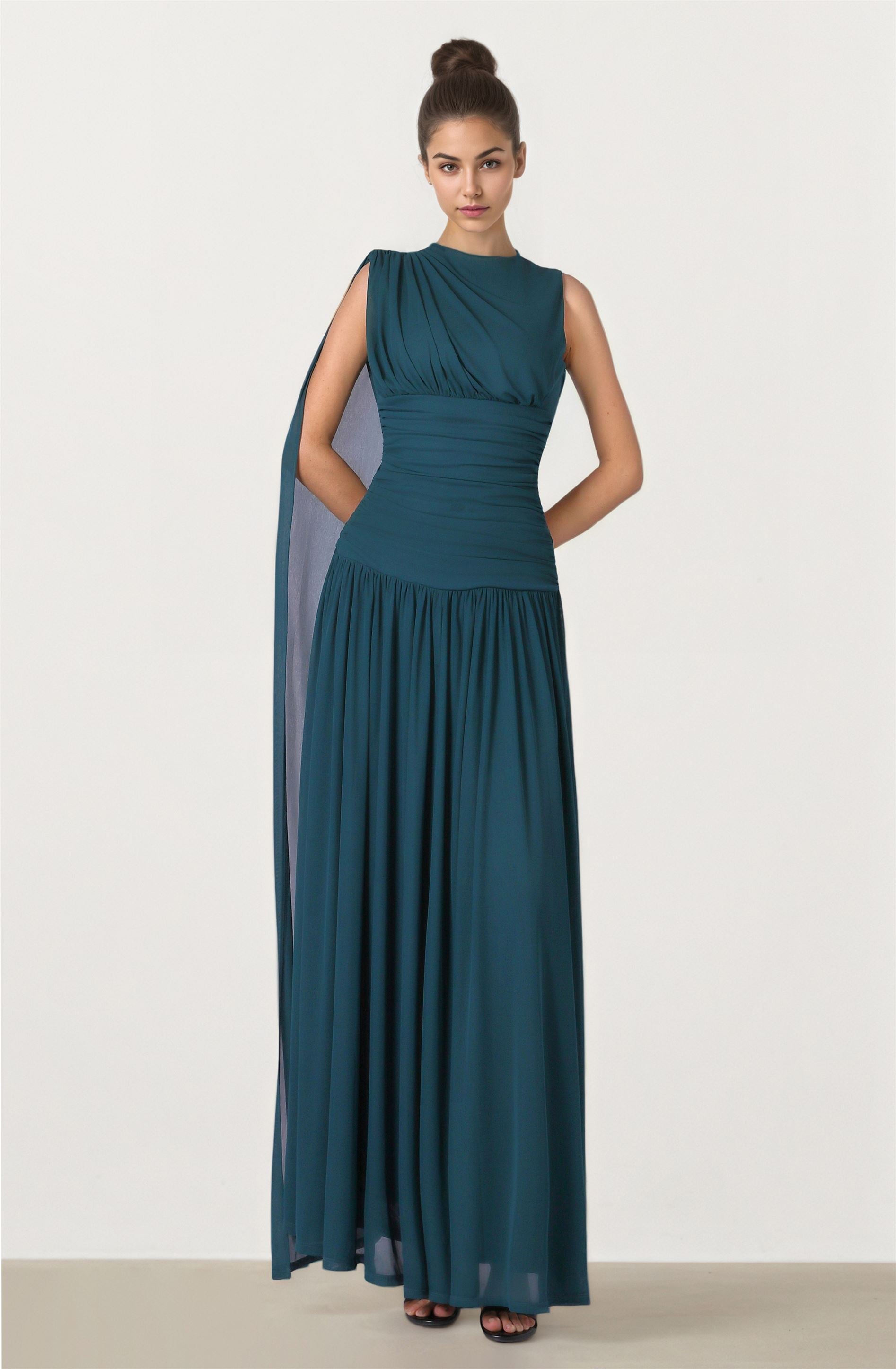 Green Maxi Dress With scarf