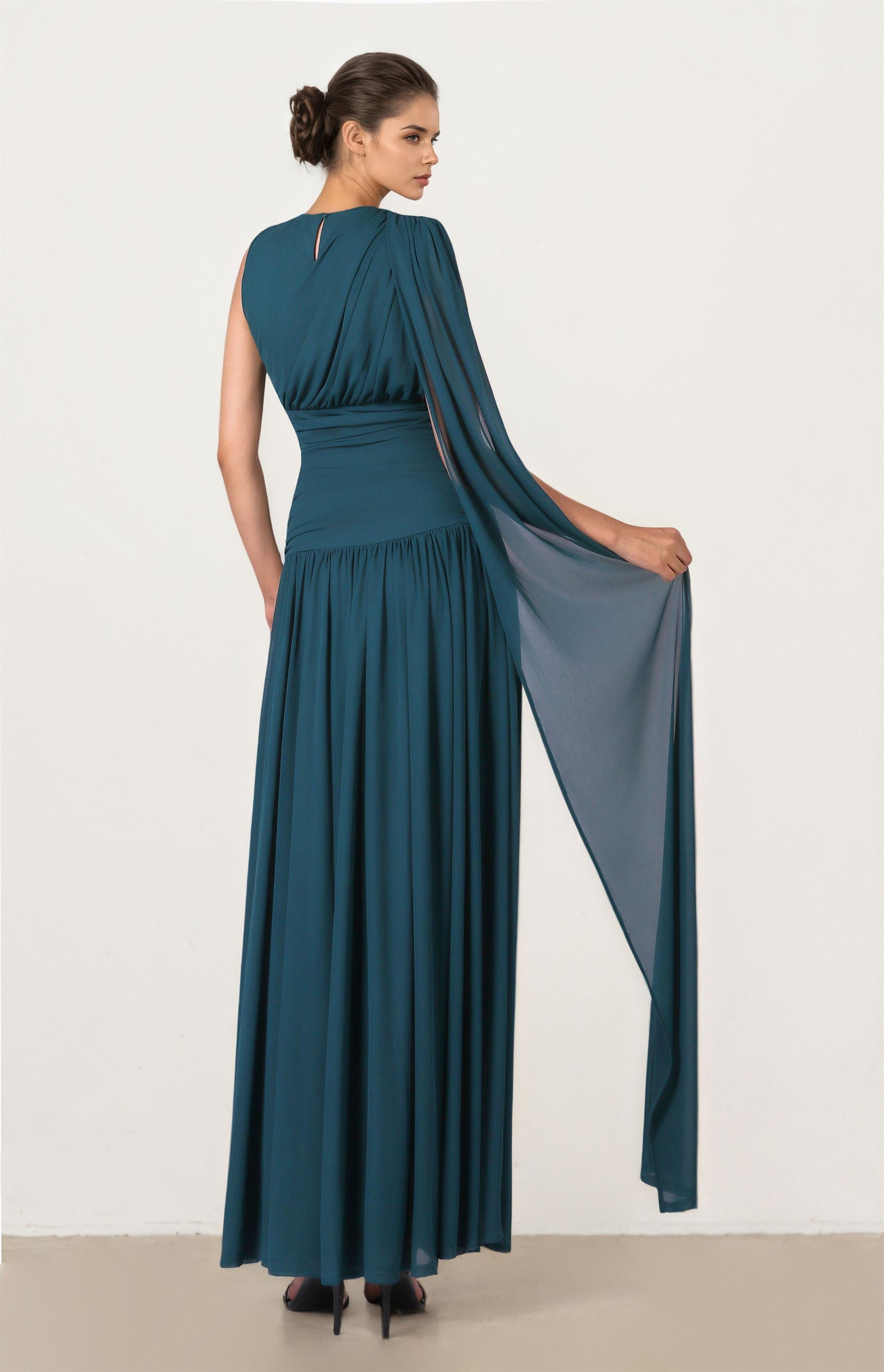 Green Maxi Dress With scarf