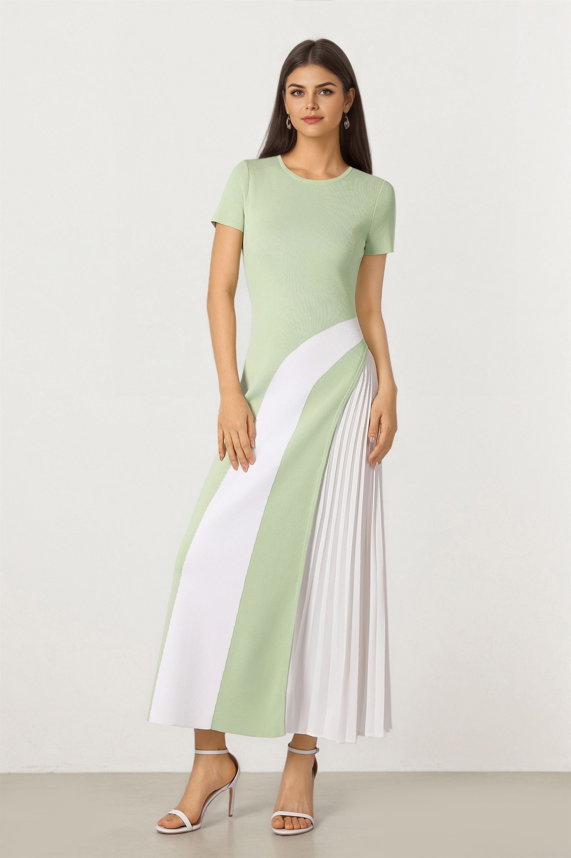 Green & White Knit Dress