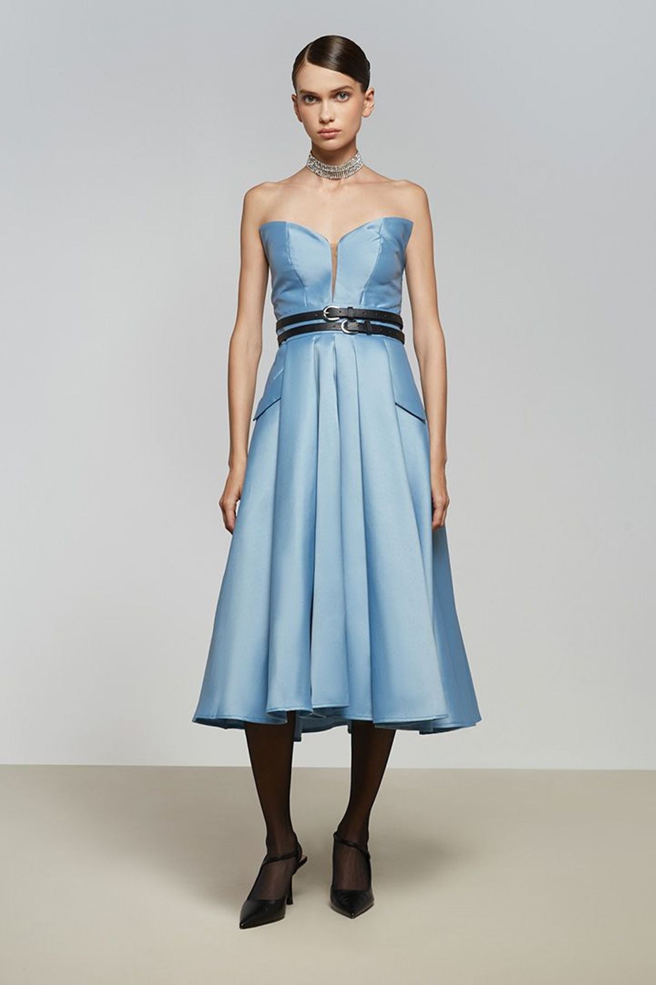 femi9 blue dress Tube Midi – EG Zara - Kratka Satenska voga-bs-2025 Color:LICHEN BLUE ME+EMs Blue Silk Ultra