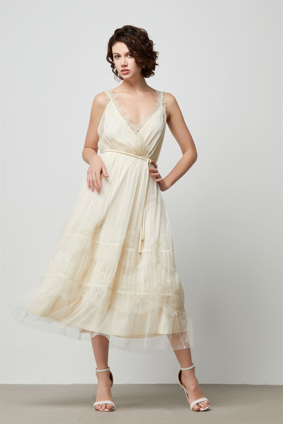 Crossover Front Lace Trimming Dress  Femi9 EG
