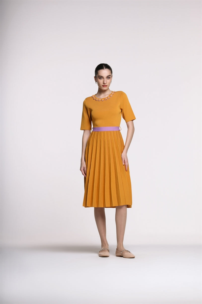 Embellished Collar A Line Dress - Femi9 EG