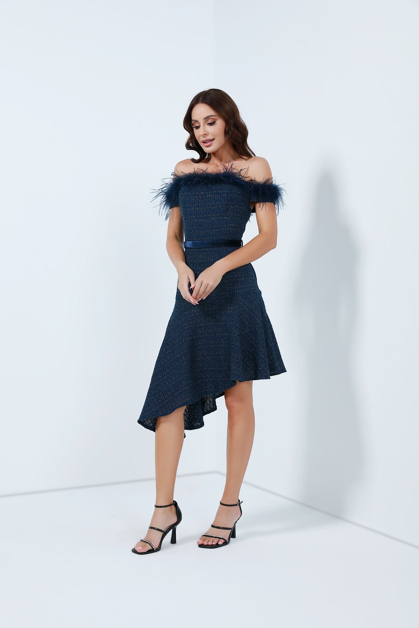 Off Shoulder Fur Detail Dress - Femi9 EG