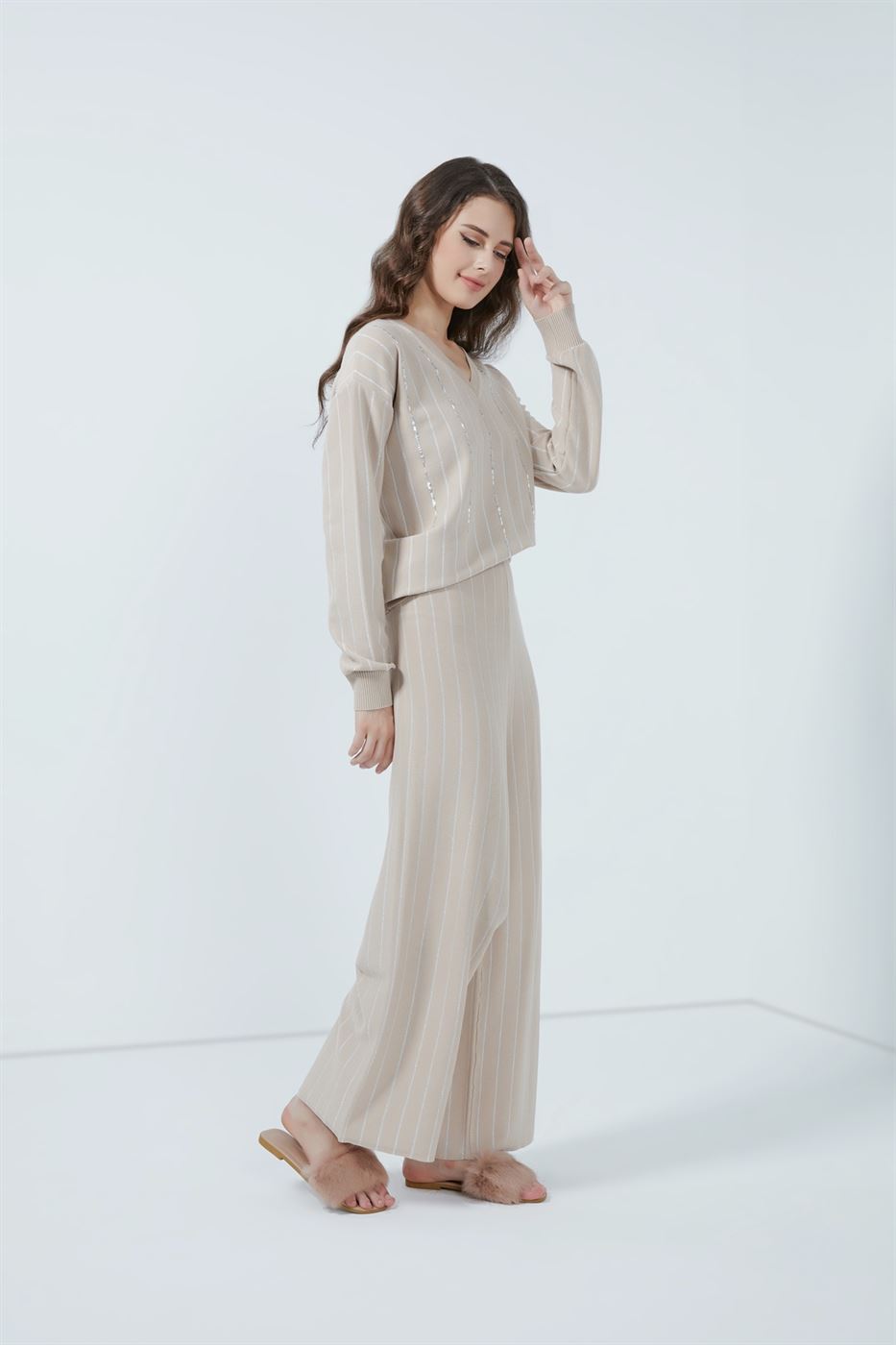 Stripe Lurex Knitted Pants - Femi9 EG