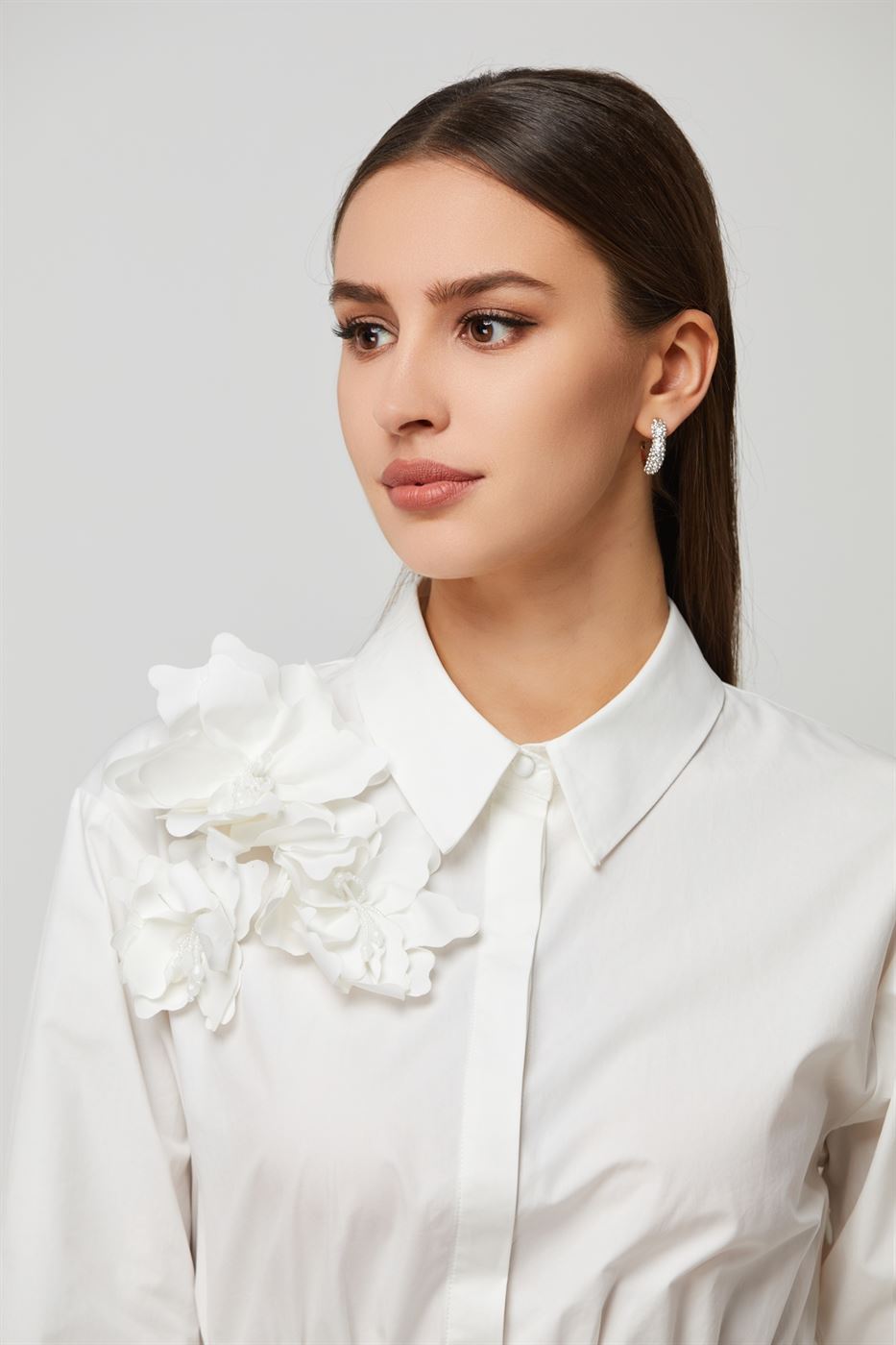 Flower Applique Shirt Dress - Femi9 EG