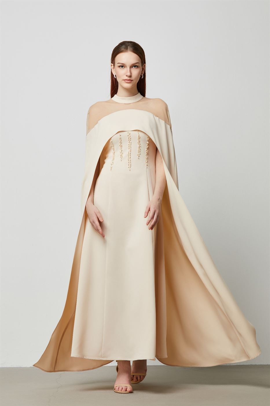 Caped Sheer Shoulder Dress - Femi9 EG