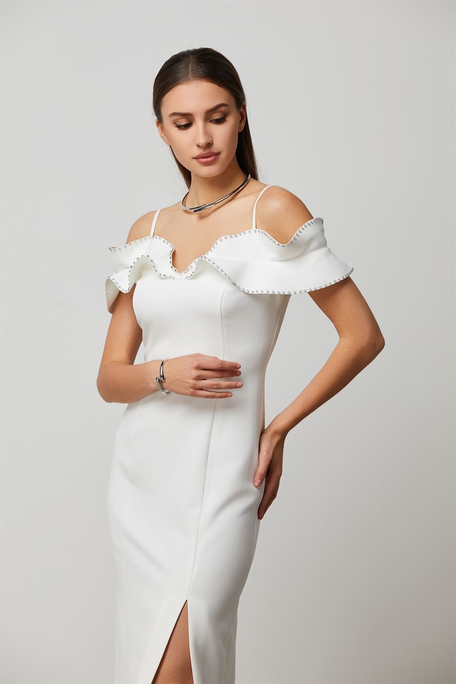 Ruffled Crepe Dress - Femi9 EG