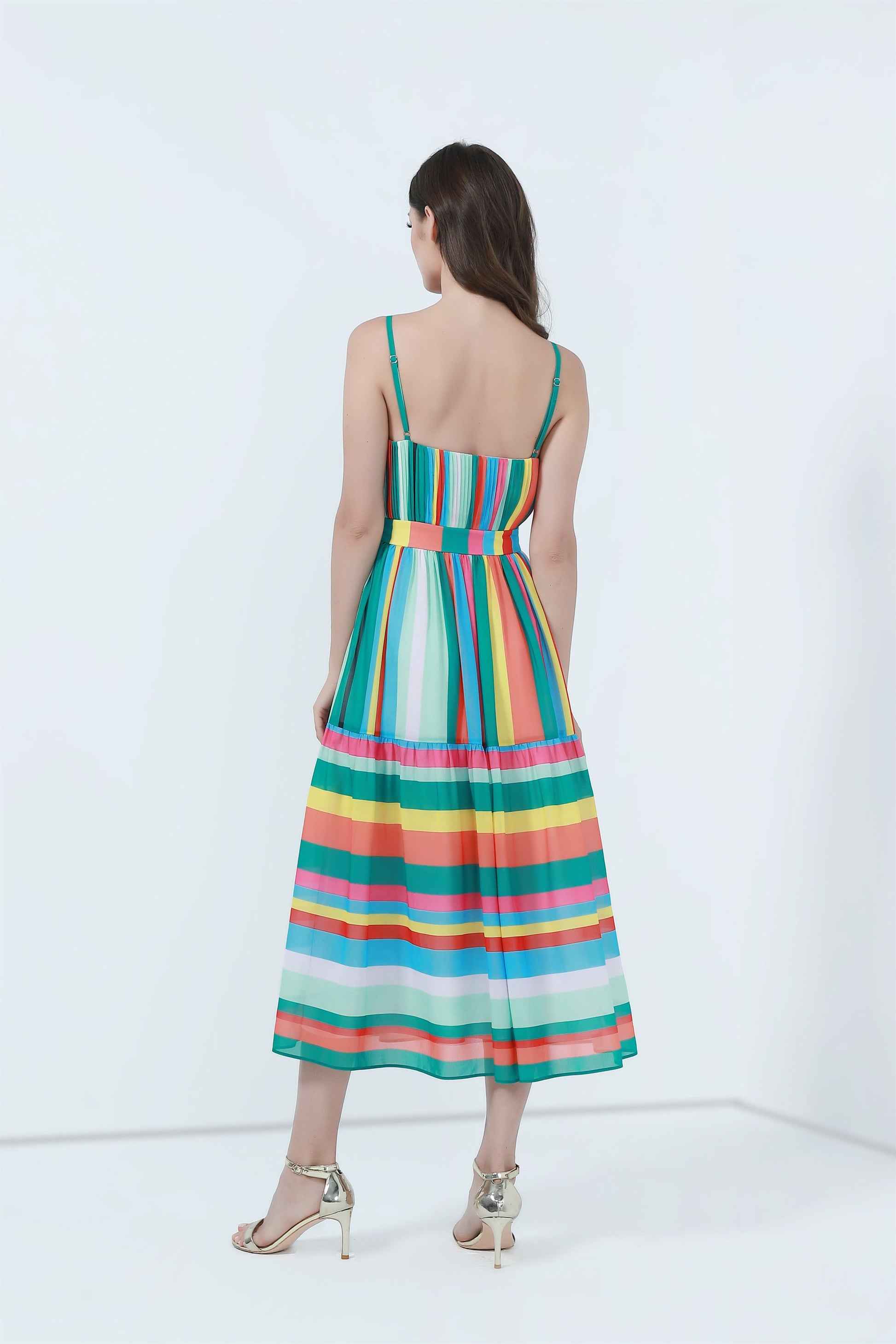 Stripes Printed Chiffon Dress - Femi9 EG