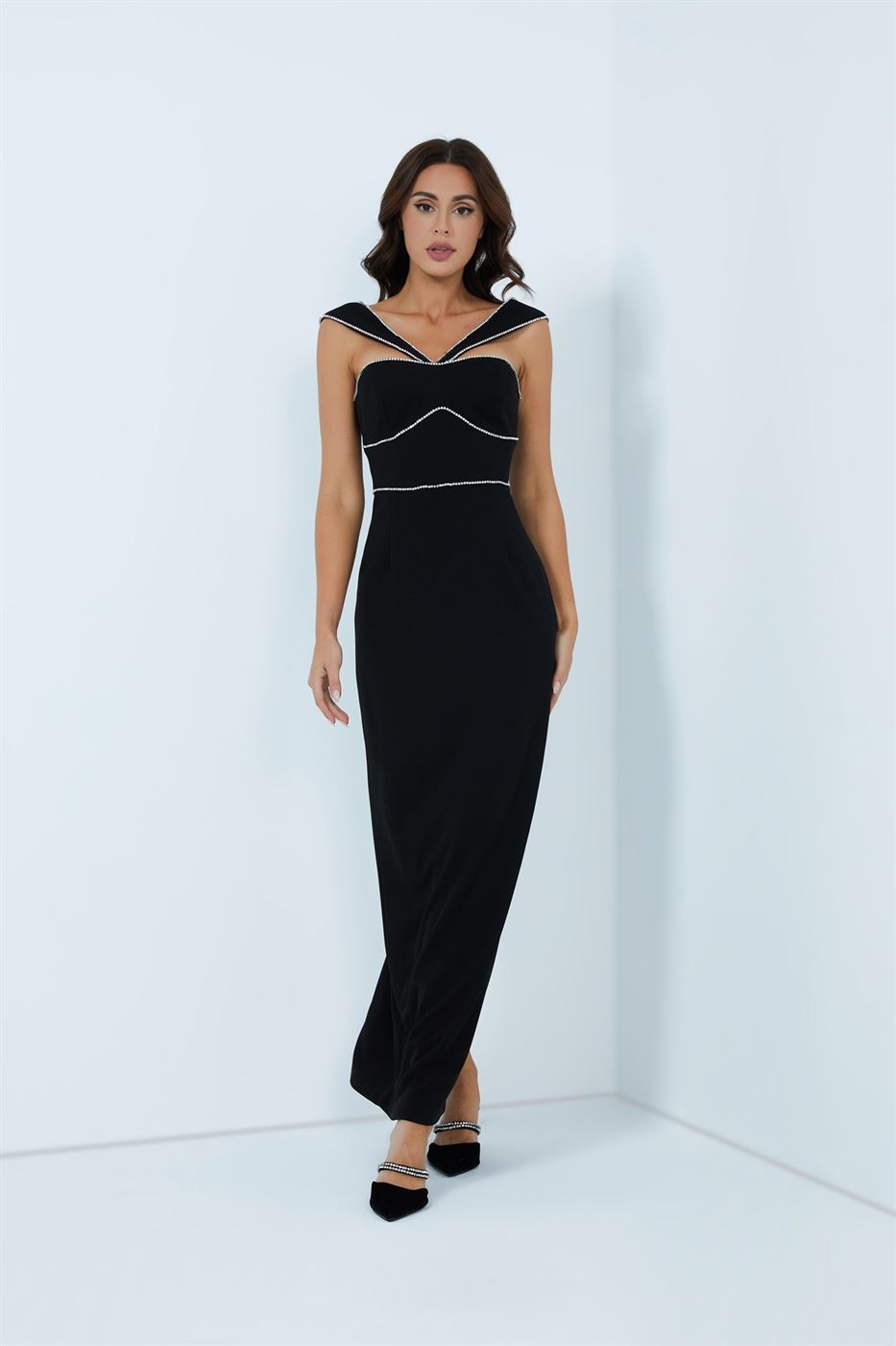 Crystal Embellished Jersey Dress - Femi9 EG