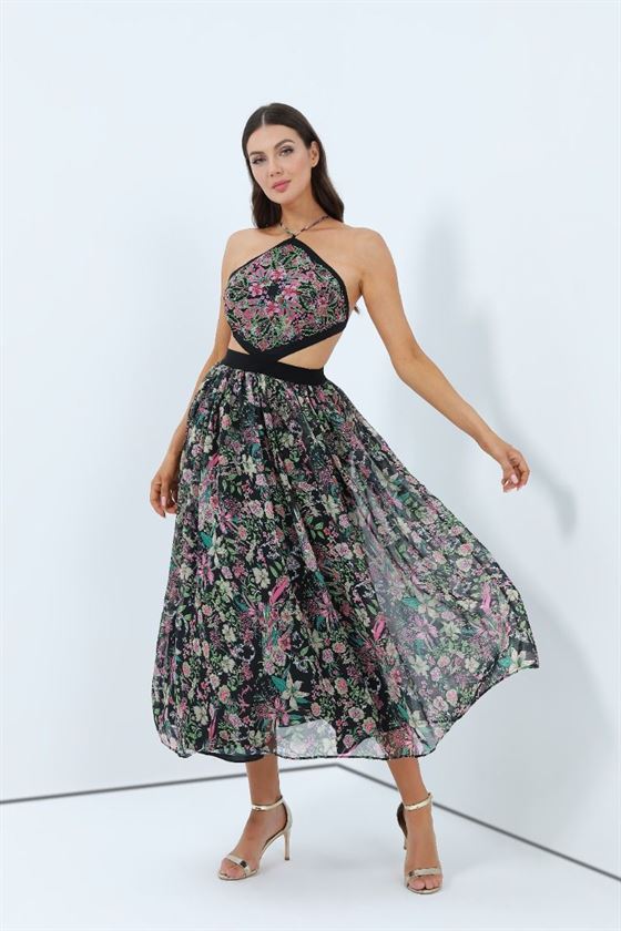 Halter Printed Chiffon Dress - Femi9 EG