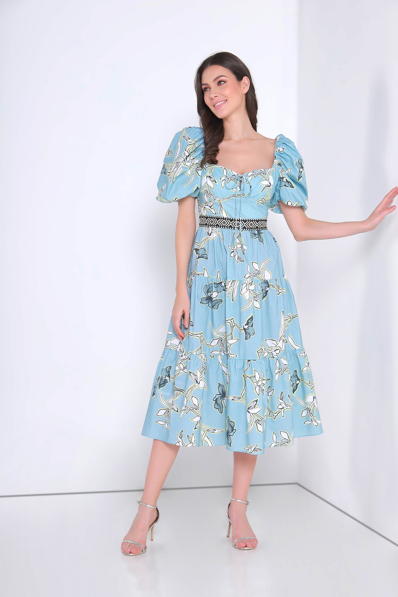Printed Balloon Sleeves Dress - Femi9 EG
