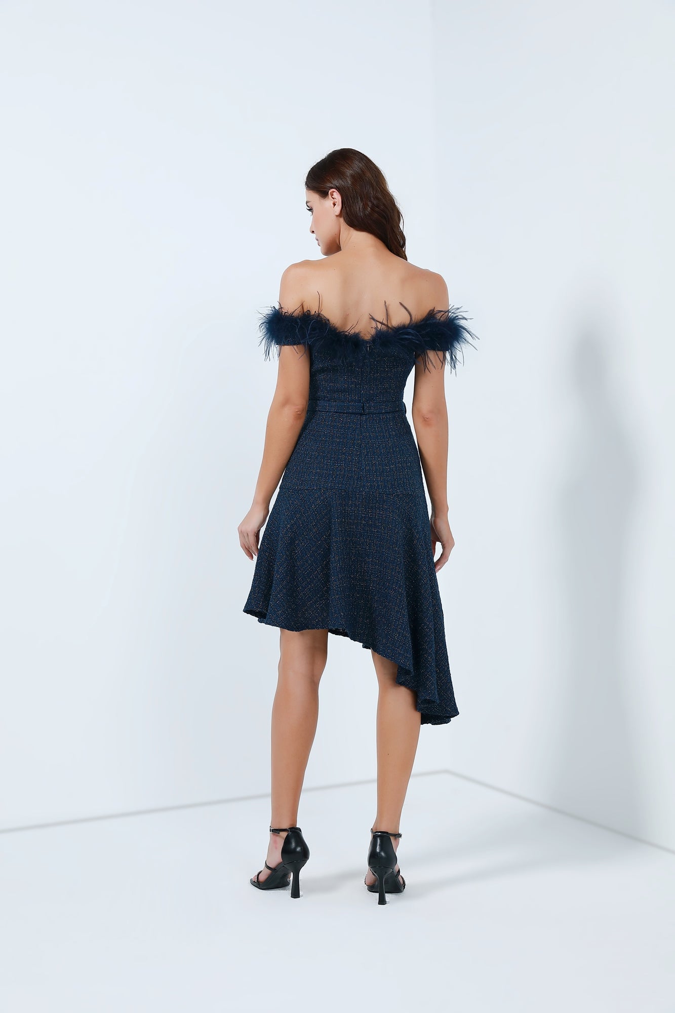 Off Shoulder Fur Detail Dress - Femi9 EG