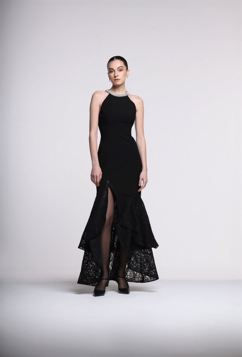 Lace Ruffle Bottom Maxi Dress - Femi9 EG