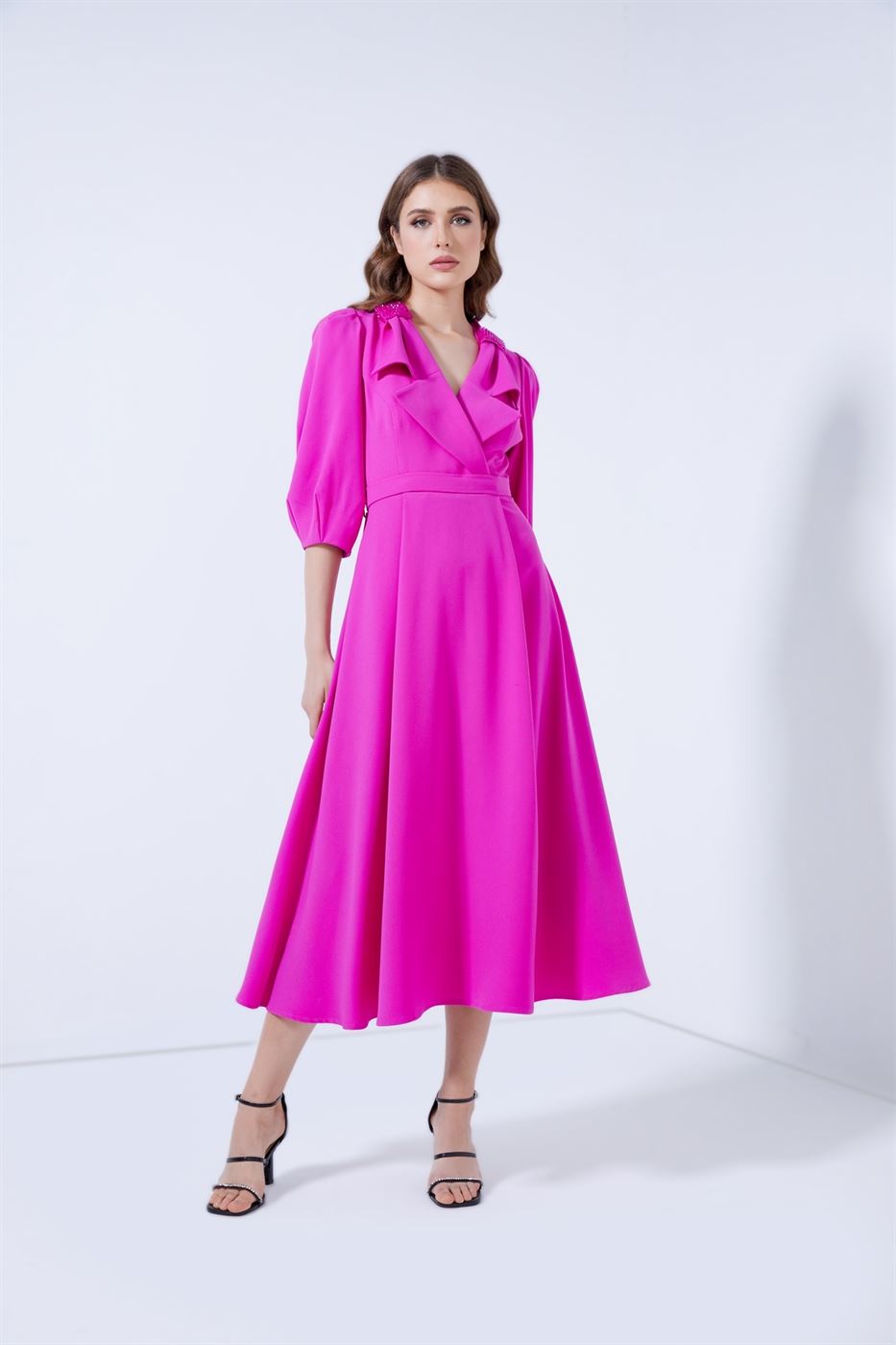 Balloon Sleeves Belted Dress - Femi9 EG