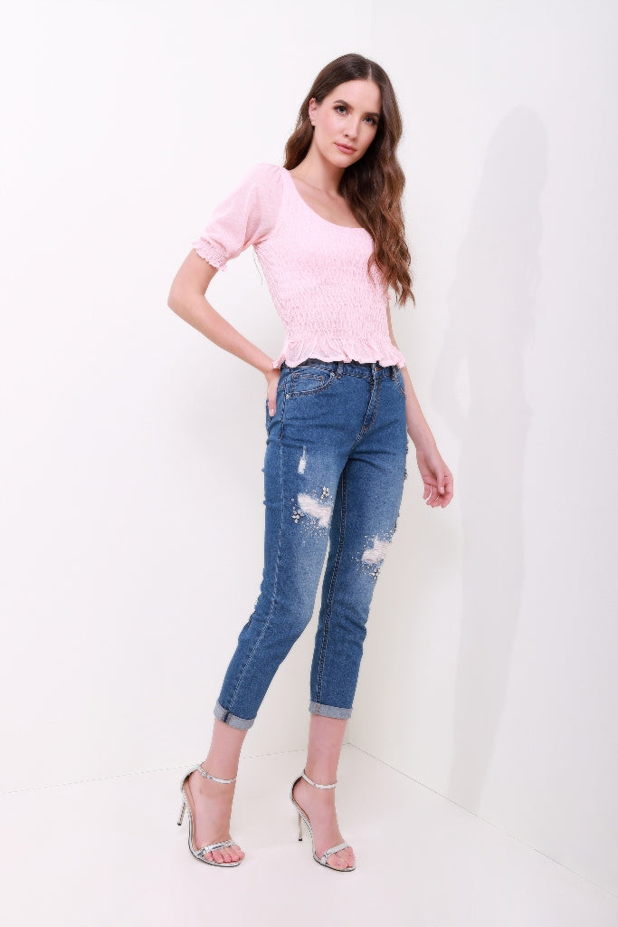 Ruched Midi Sleeves Top - Femi9 EG