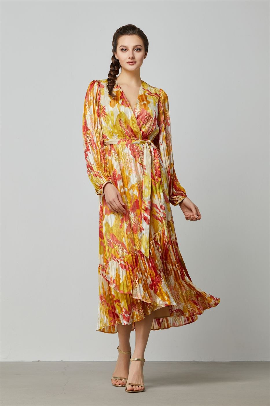 Printed Midi Dress With Gold Foil Detail - Femi9 EG