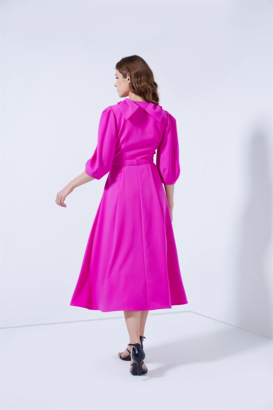 Balloon Sleeves Belted Dress - Femi9 EG