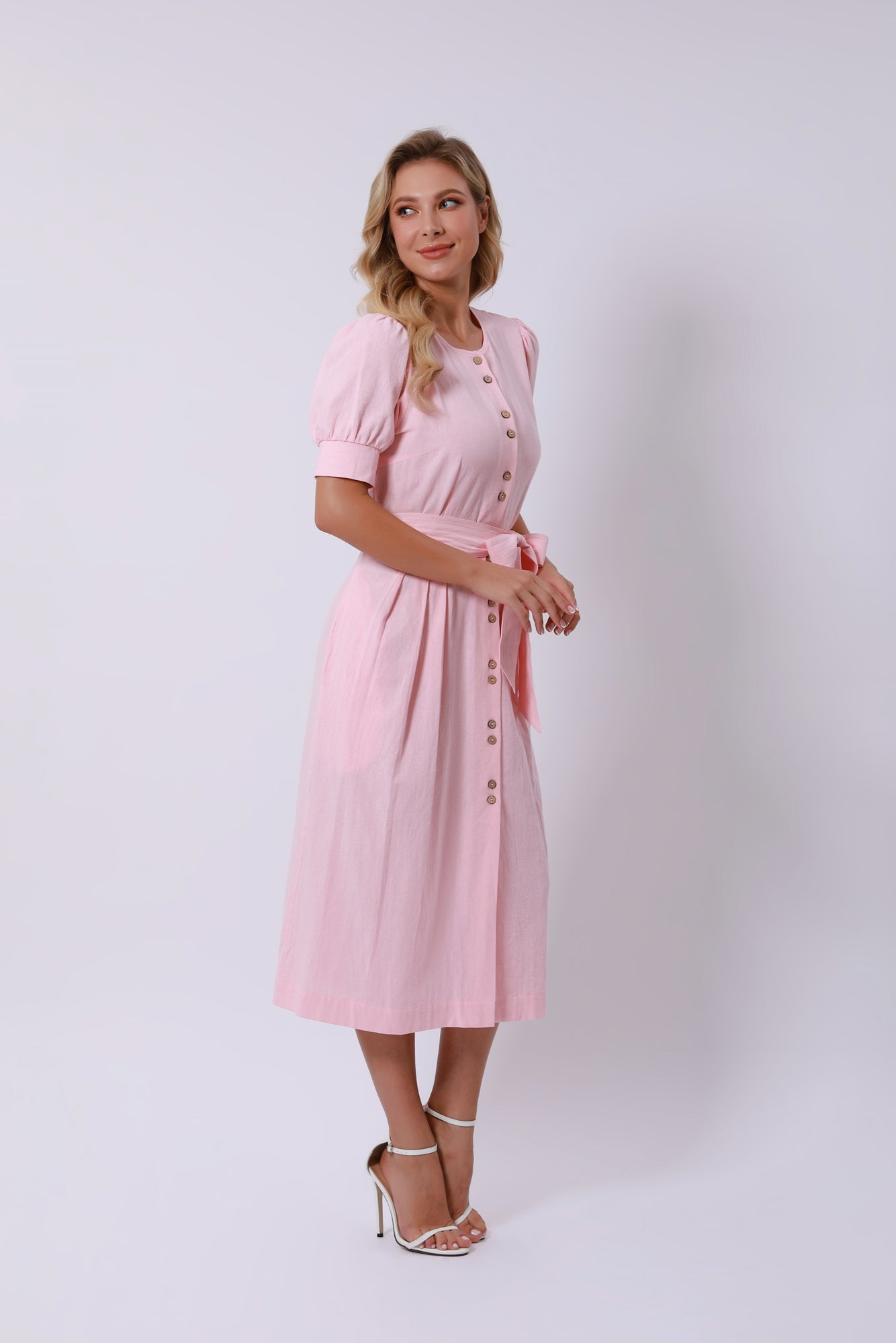 Short Sleeves Tie Belt Dress - Femi9 EG