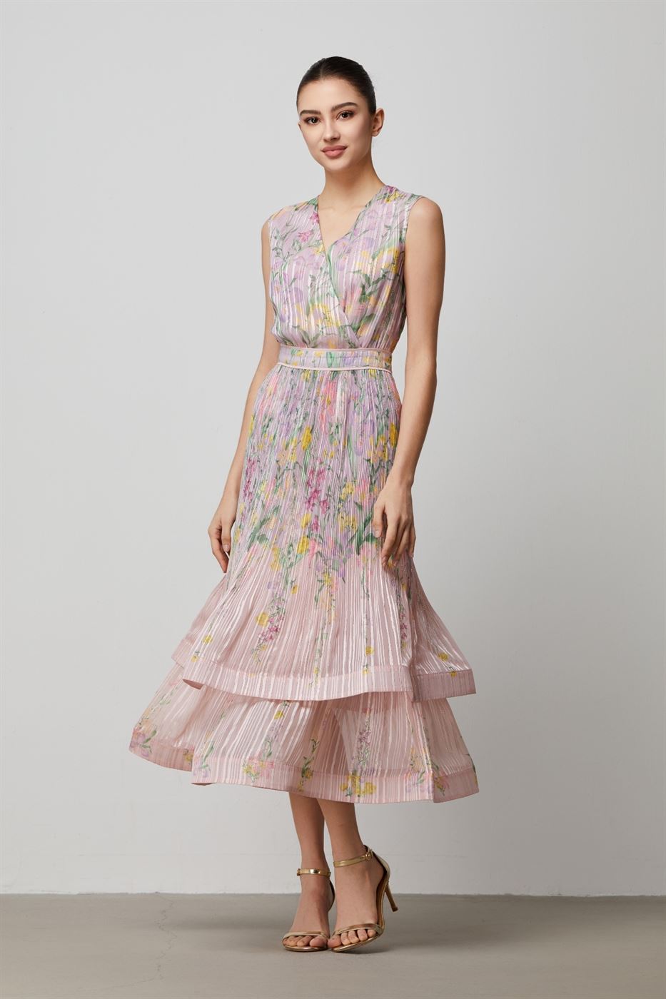 strapless open back dress Chiffon Stripped Floral Dress – Femi9 EG