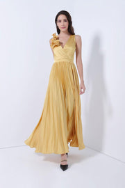 Pleated Maxi Satin Dress - Femi9 EG
