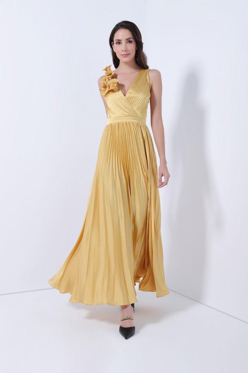 Pleated Maxi Satin Dress - Femi9 EG