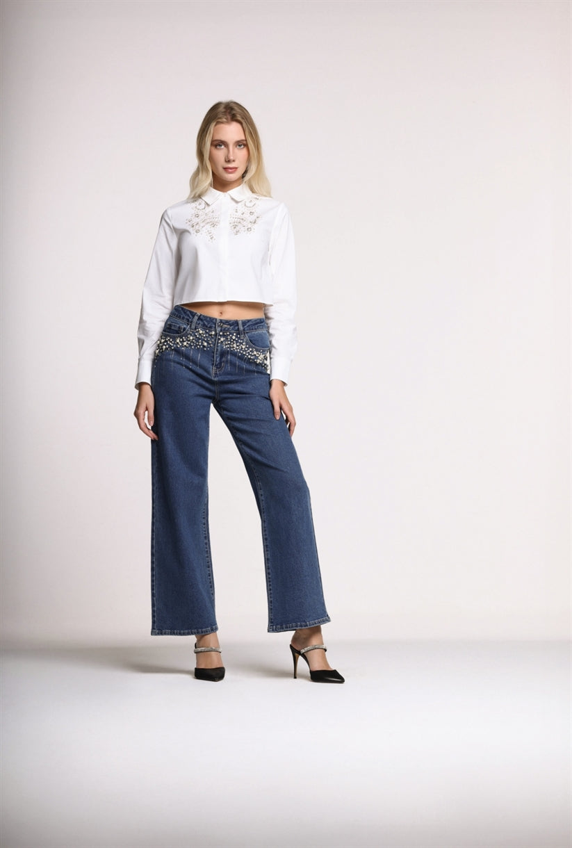 Embellished  Crop Shirt - Femi9 EG