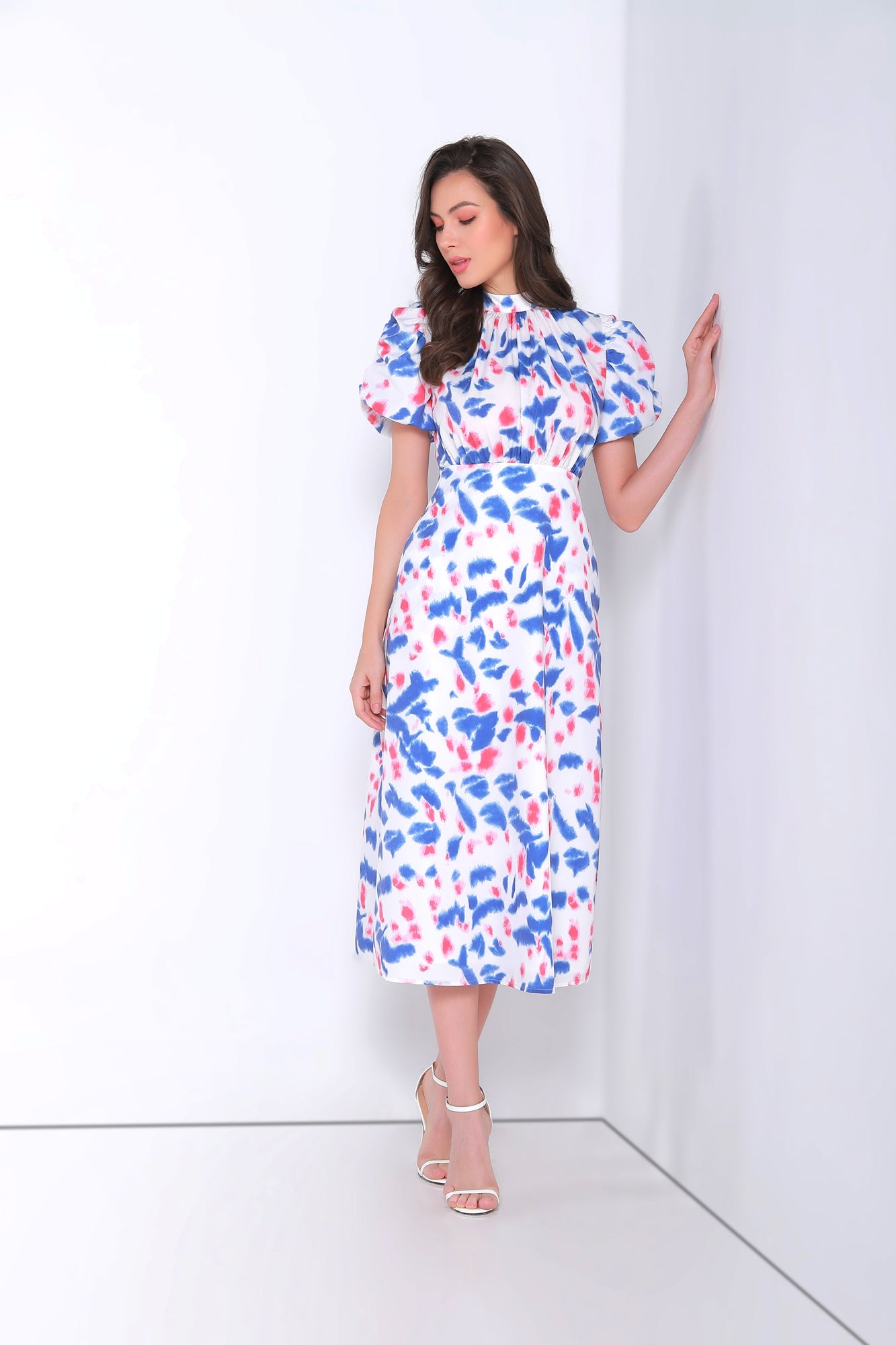 Printed Puffed Sleeves Dress - Femi9 EG