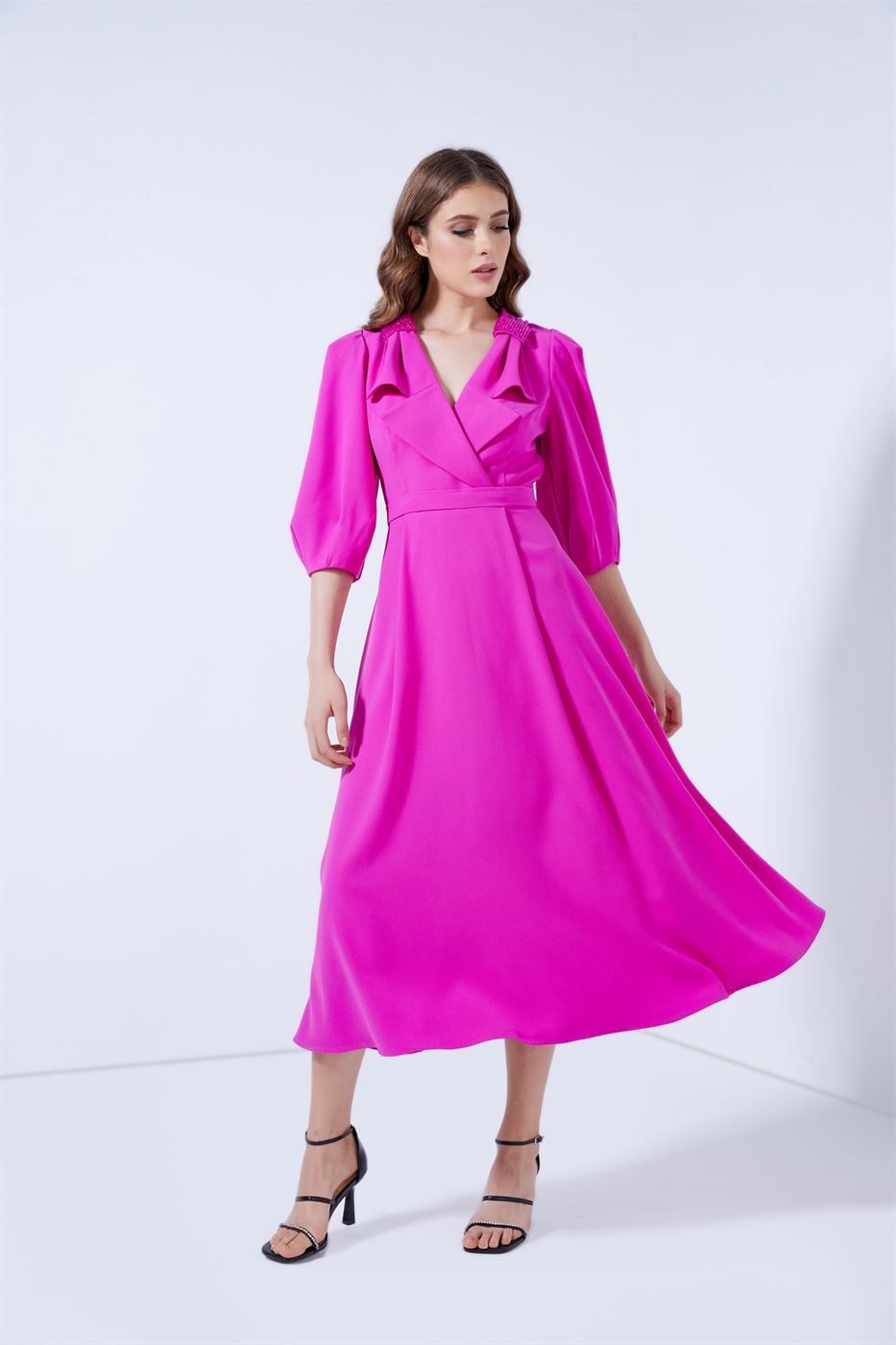 Balloon Sleeves Belted Dress - Femi9 EG