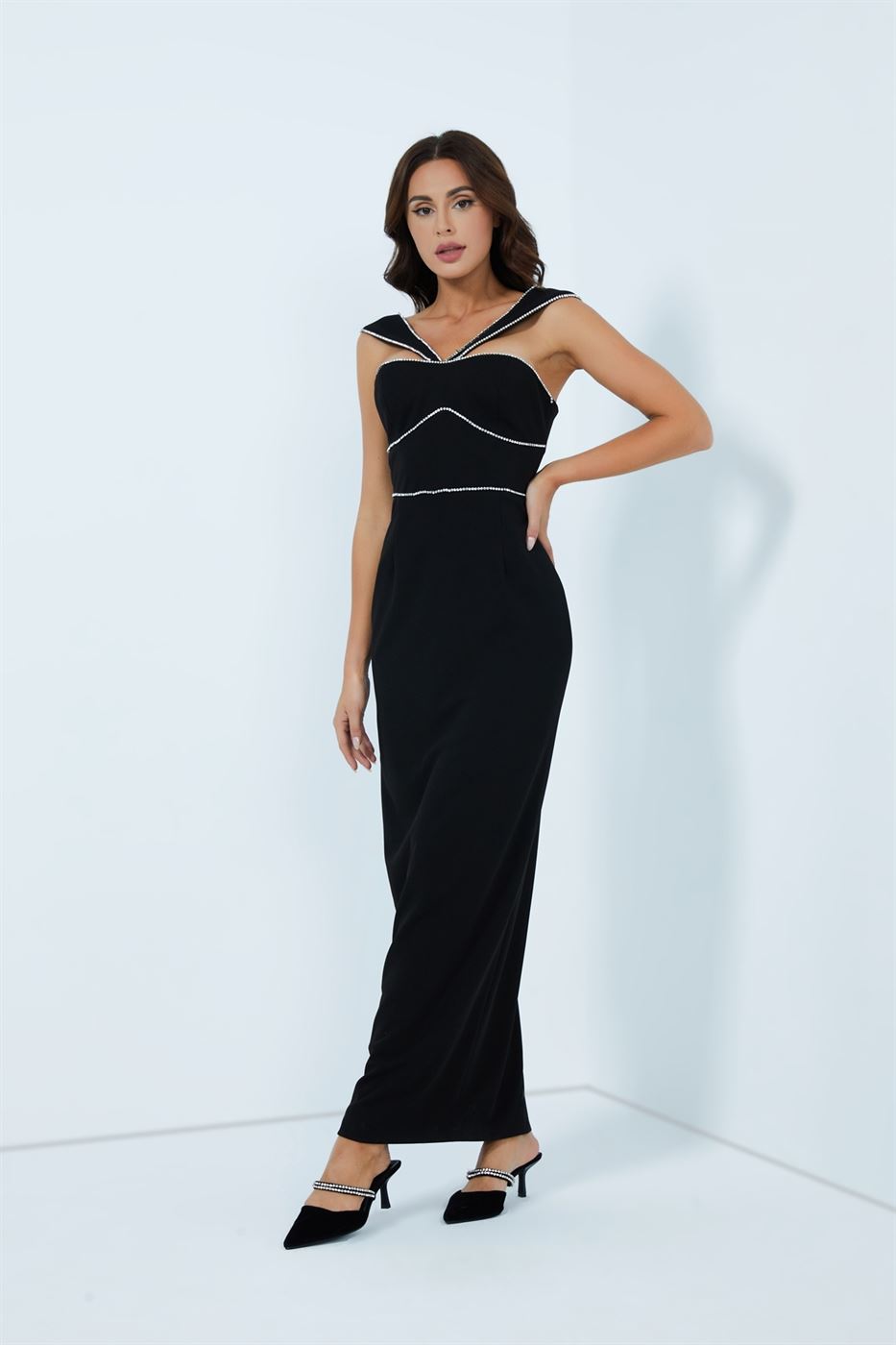 Crystal Embellished Jersey Dress - Femi9 EG