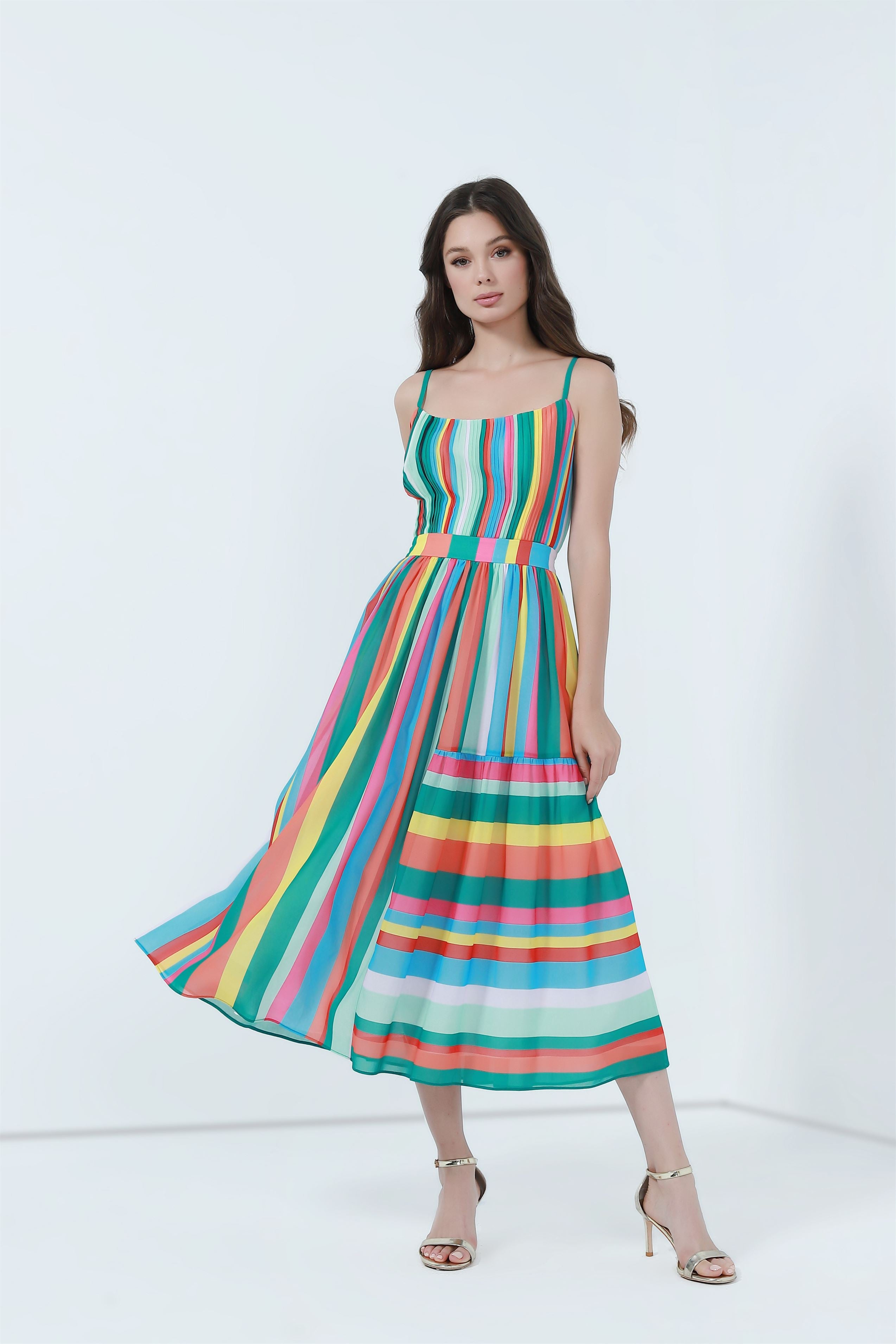 Stripes Printed Chiffon Dress - Femi9 EG