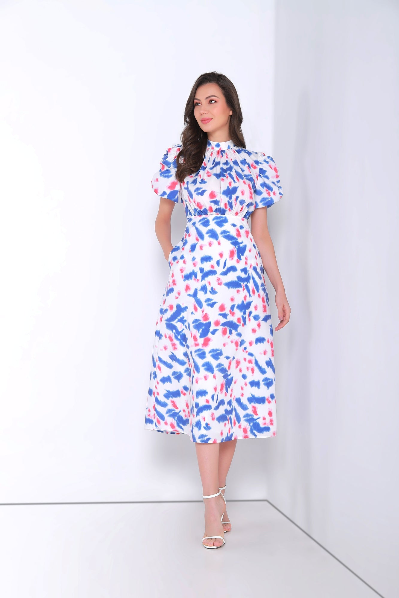 Printed Puffed Sleeves Dress - Femi9 EG