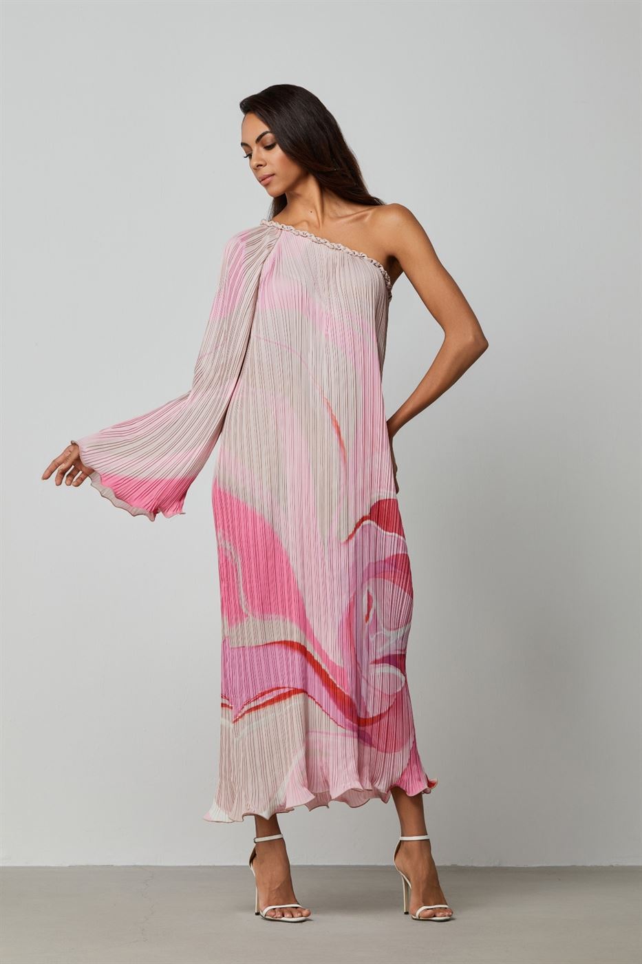 Pleated One-Shoulder Dress - Femi9 EG
