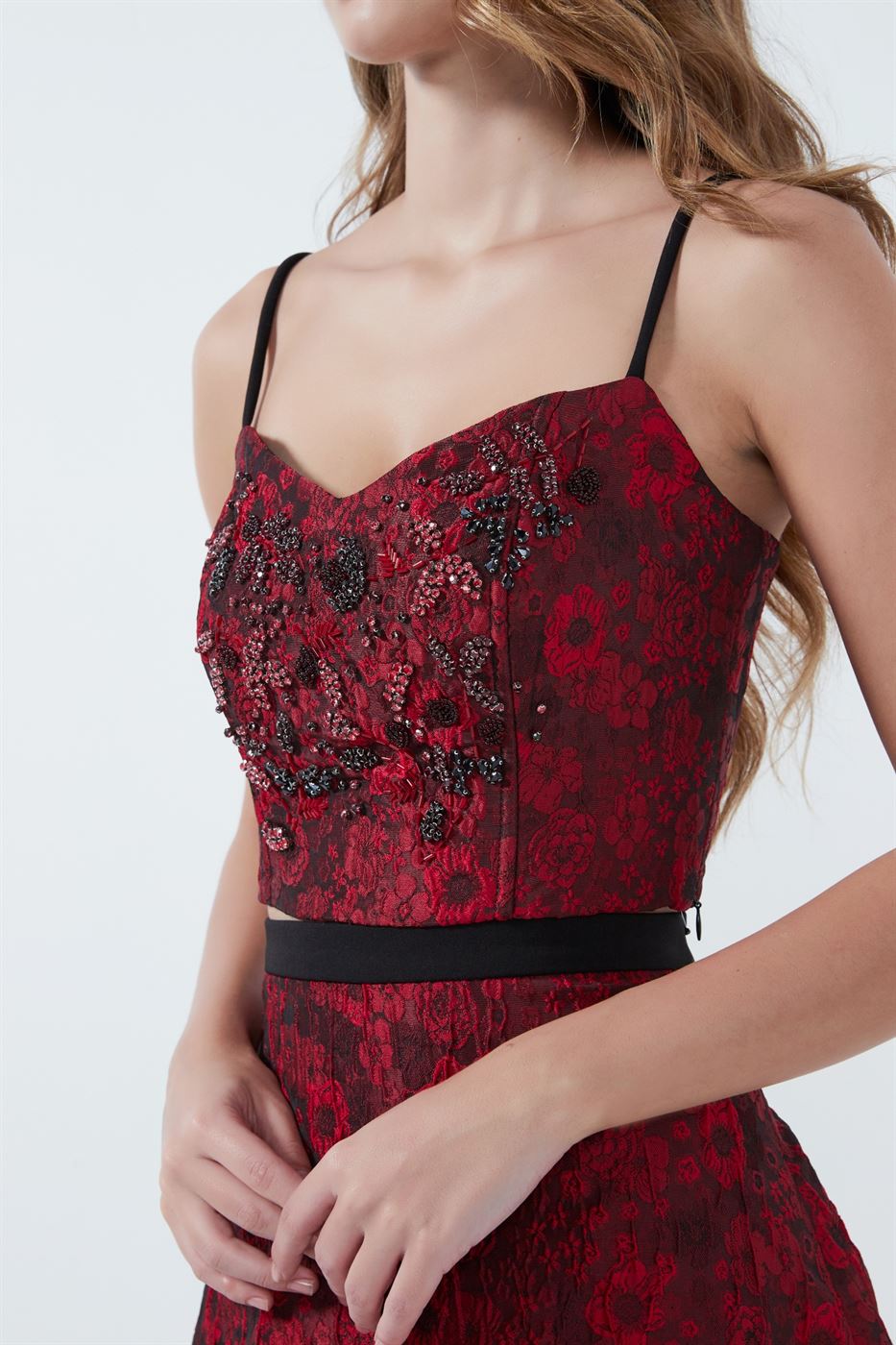 Embellished Corset Jacquard Top - Femi9 EG