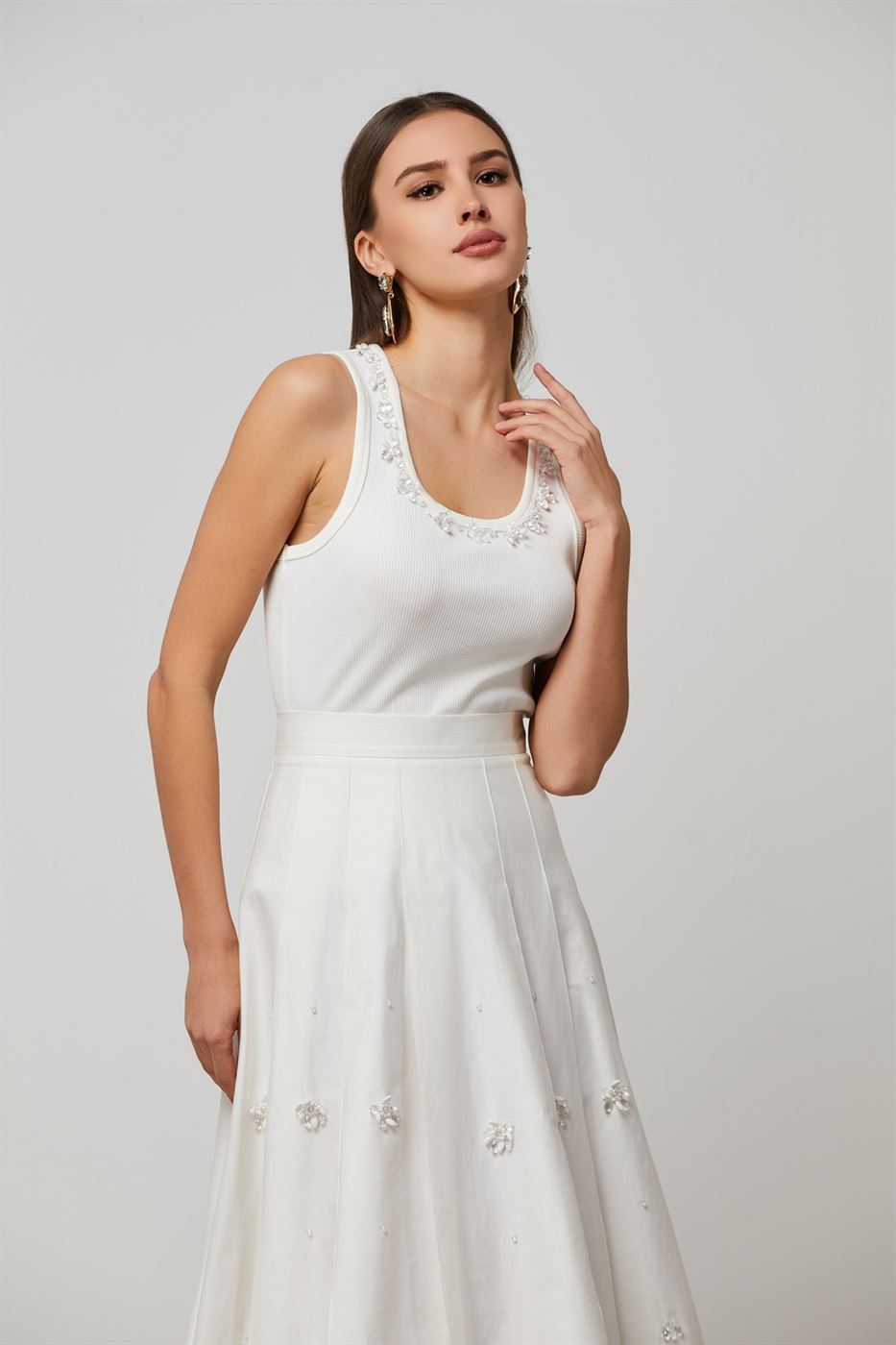 Embellished Neckline Tank Top - Femi9 EG