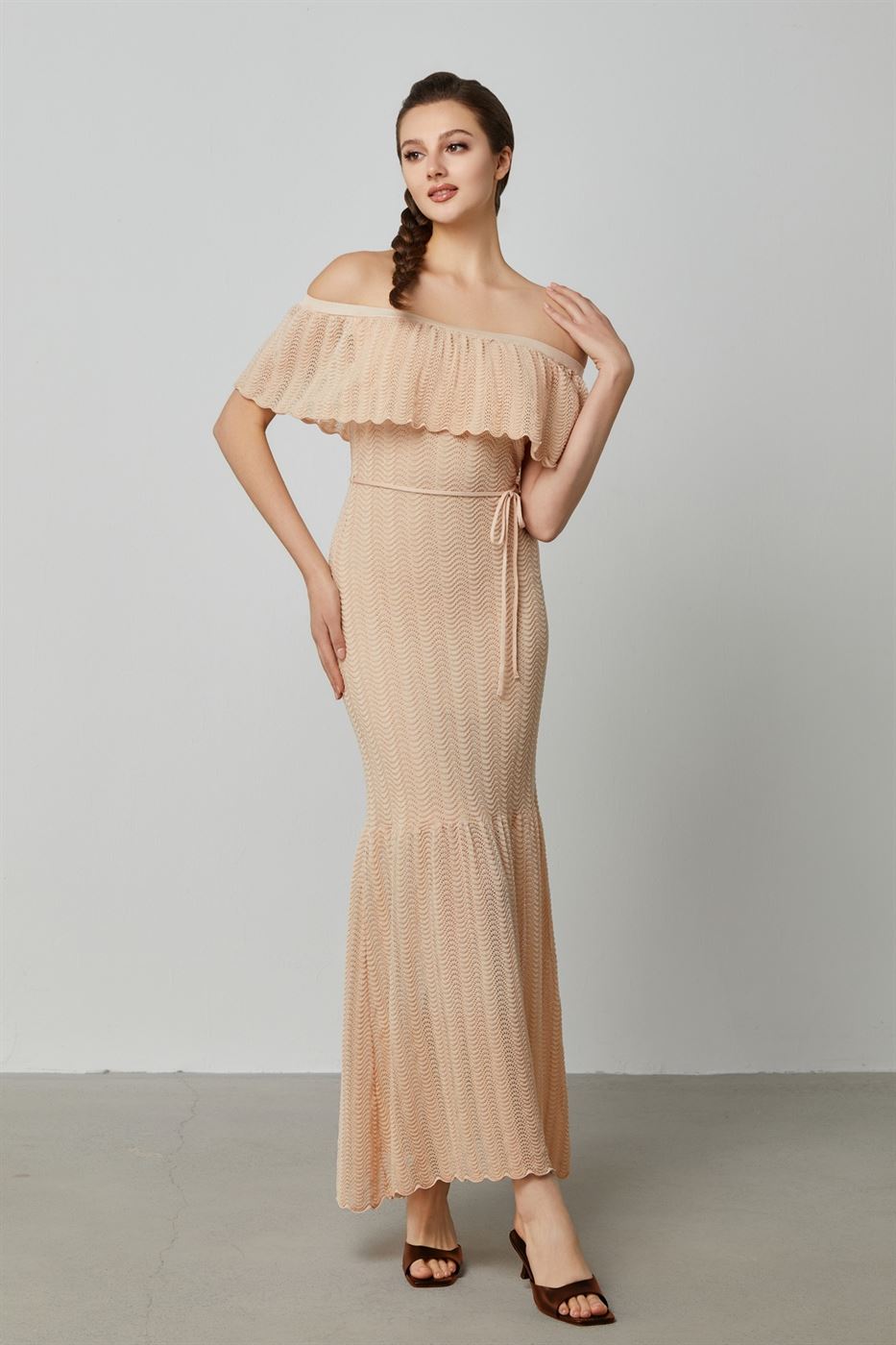Off Shoulder Knitted Long Dress - Femi9 EG