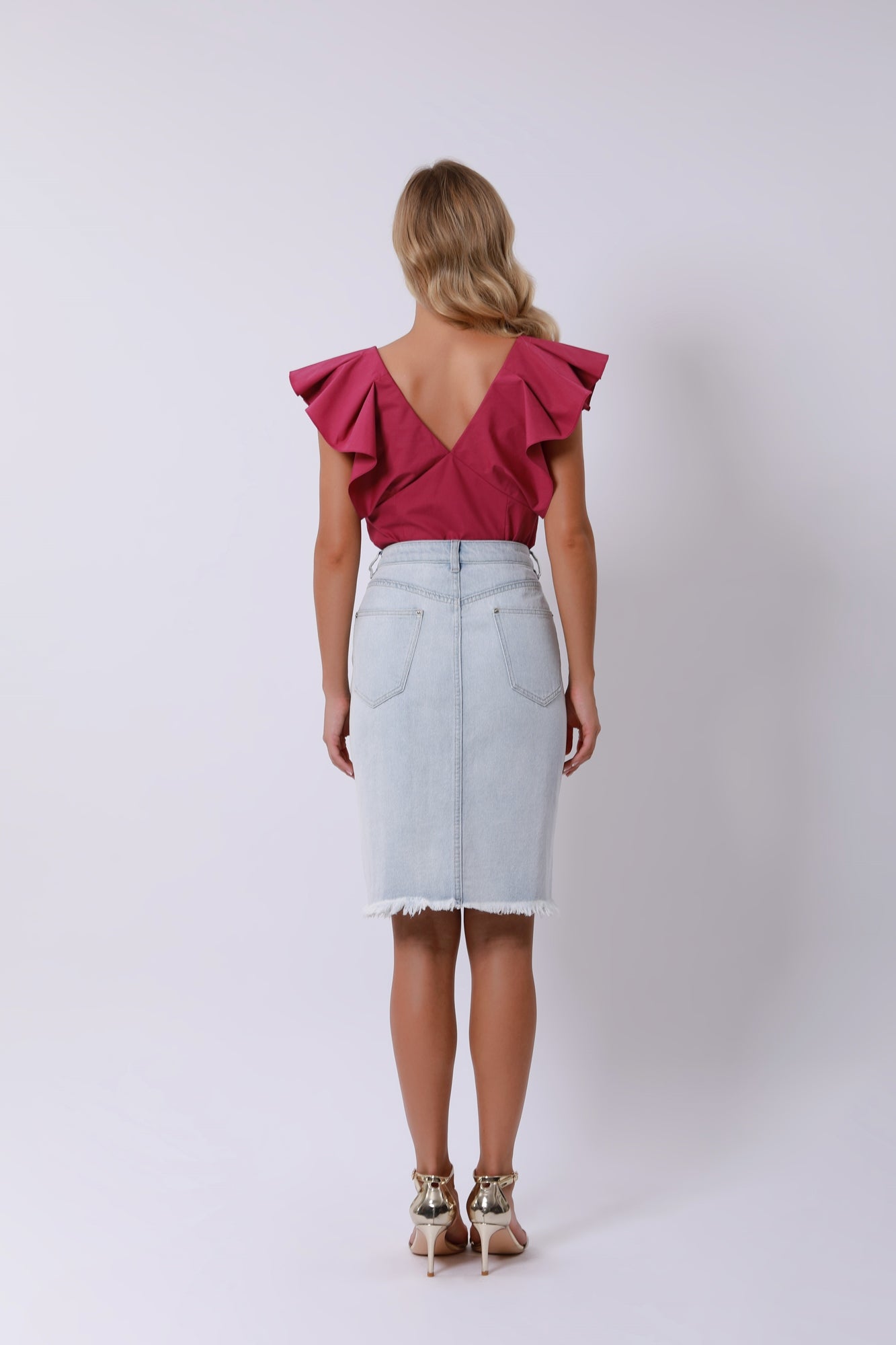 V-Neckline Ruffle Trim Top - Femi9 EG