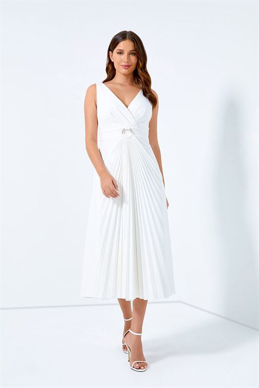 V-Neck Pleated Midi Dress - Femi9 EG