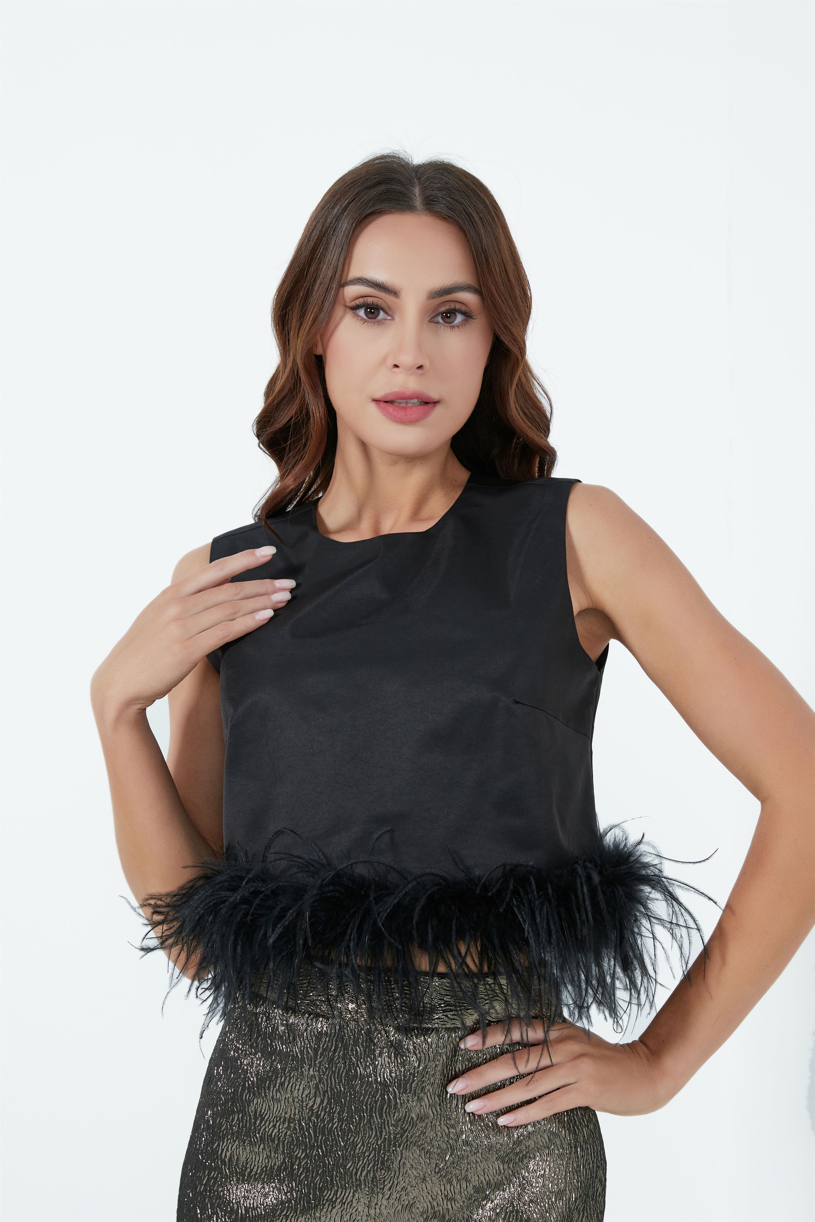 Crop Top With Feather - Femi9 EG