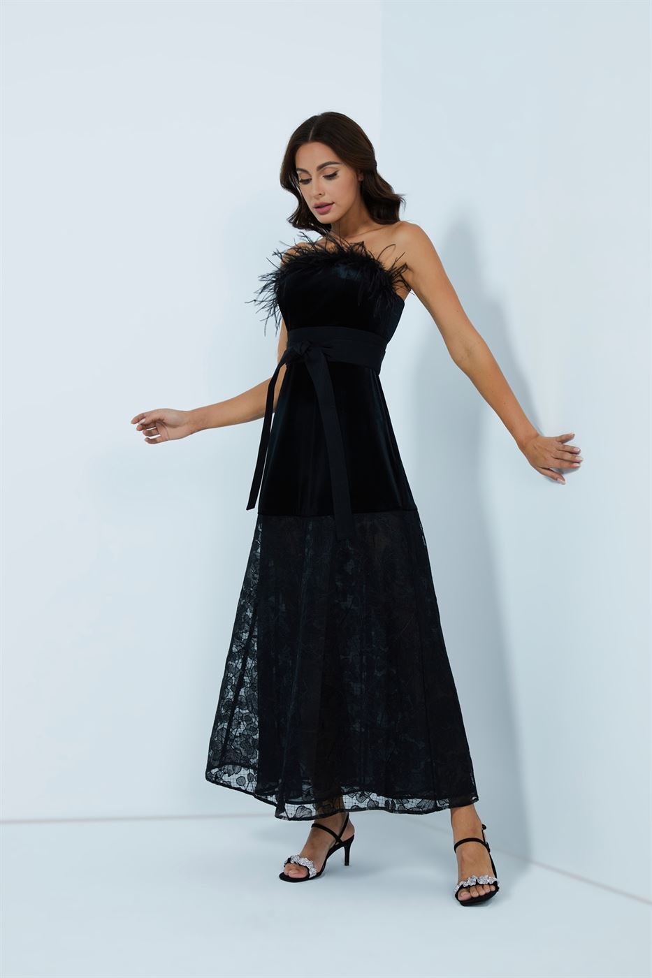 Velvet  Lace Maxi Dress - Femi9 EG