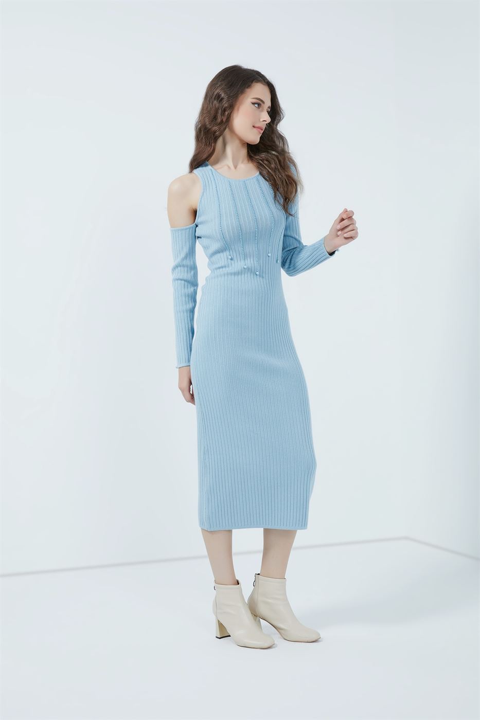 Pearls Embellishment Rib Dress - Femi9 EG