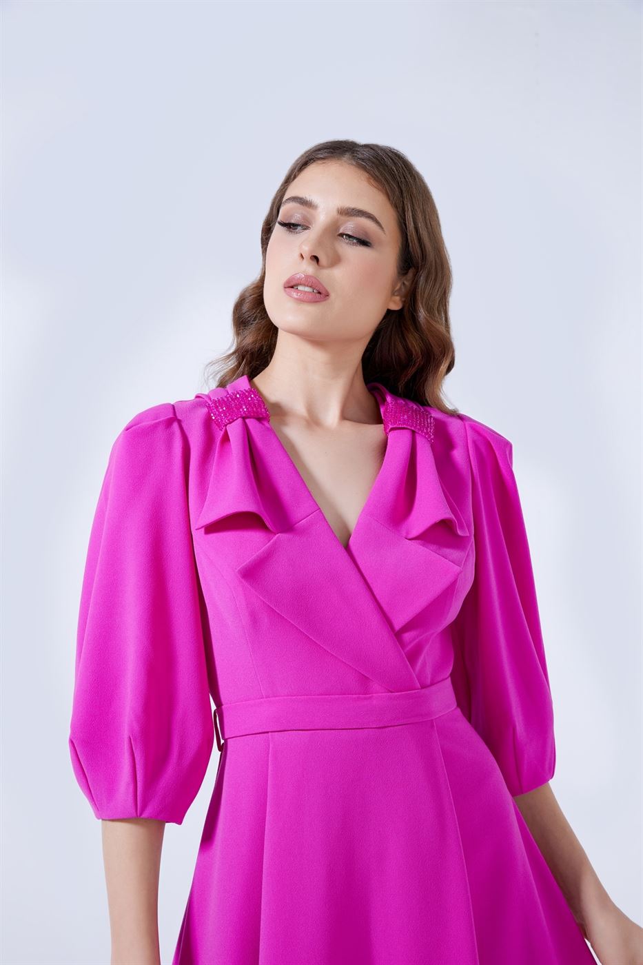 Balloon Sleeves Belted Dress - Femi9 EG